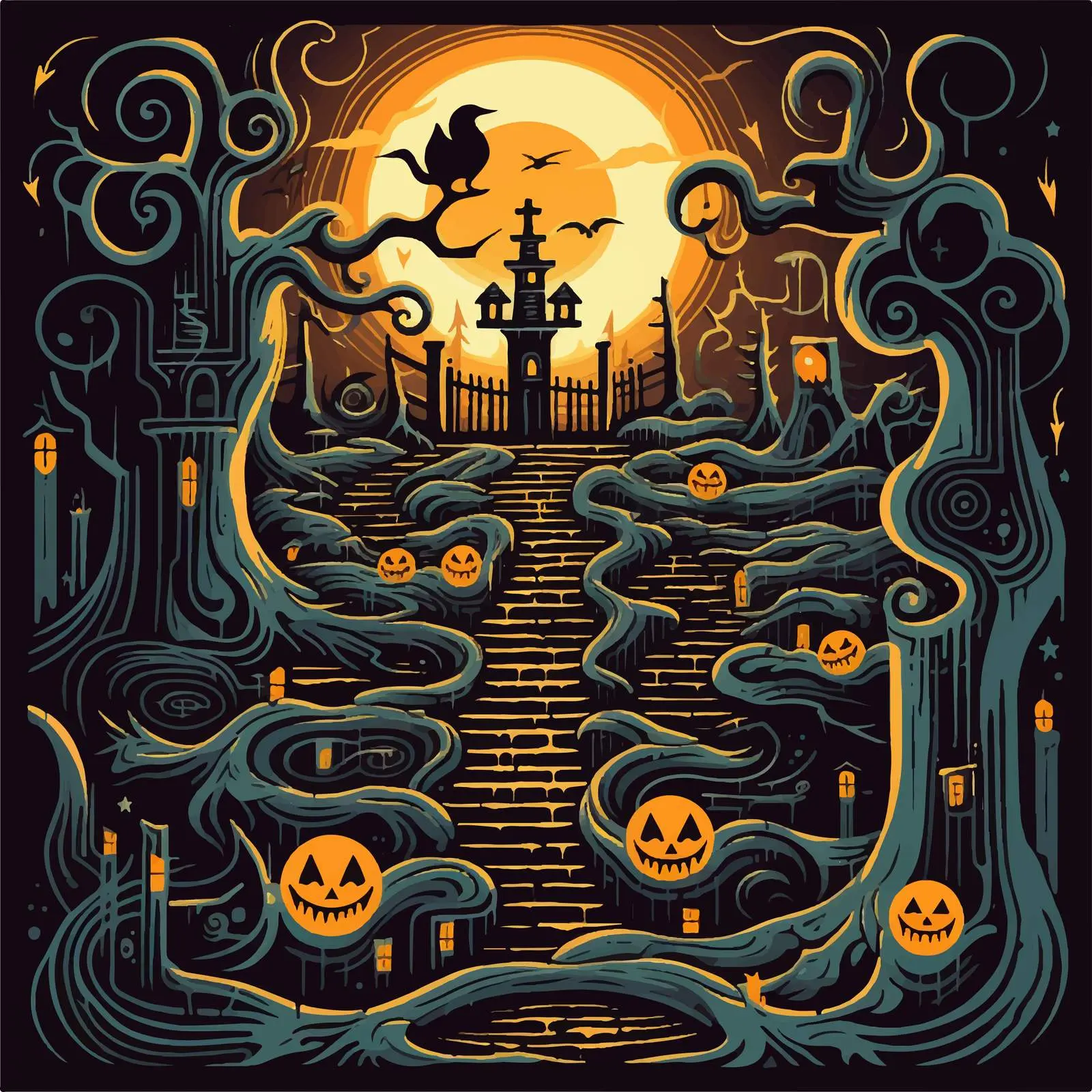 Halloween Horror Maze Game Template Illustration – free mystery image from Dotvec