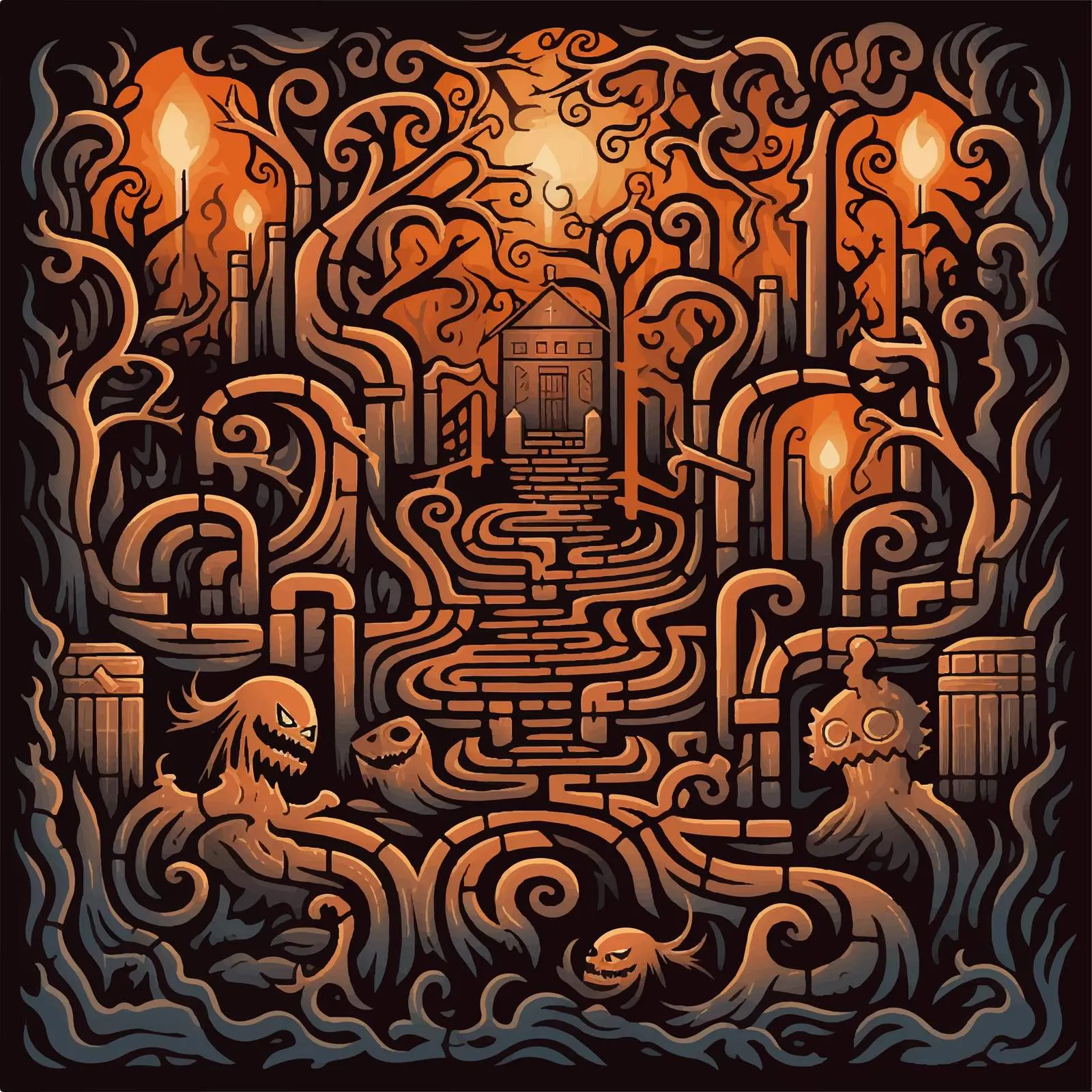 Halloween Horror Maze Game Vector Illustration – free nightmare image from Dotvec
