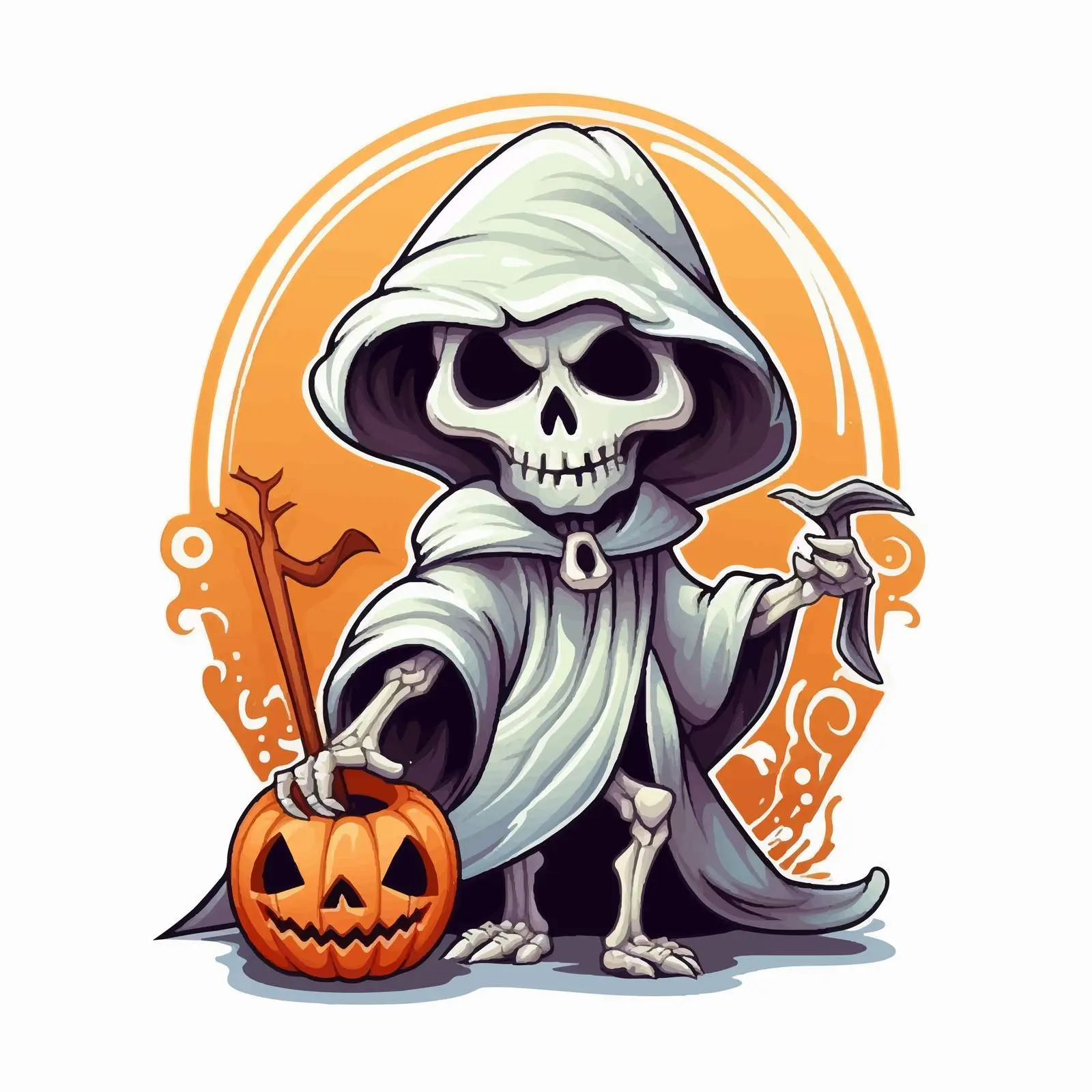 Halloween Lettering with Little Reaper Cartoon Vector — free download from Dotvec