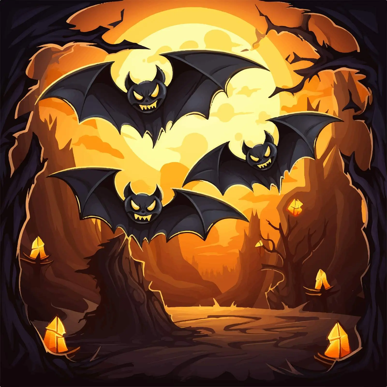 Halloween Night Cartoon Scene with Bats — free download from Dotvec