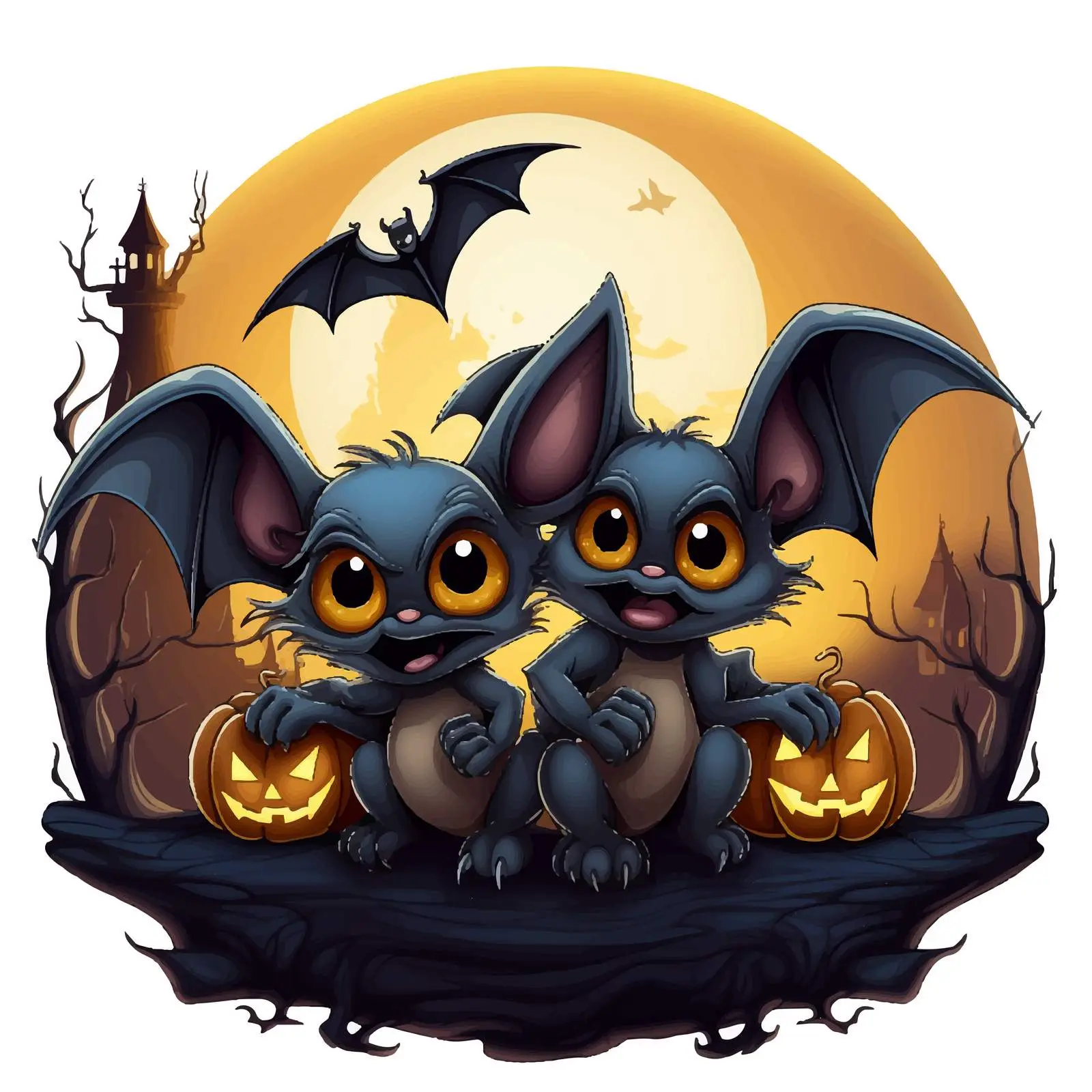 Cartoon Halloween Night Scene with Bats — free download from Dotvec