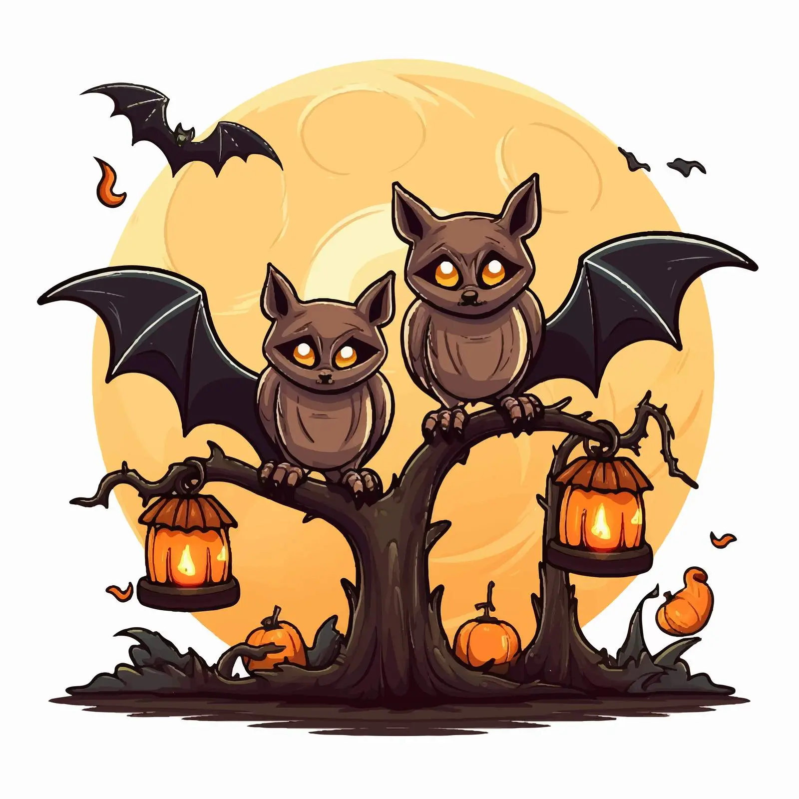 Cartoon Halloween Night Scene with Bats — free download from Dotvec