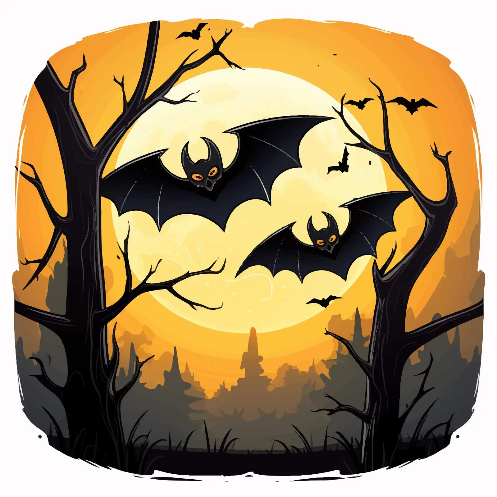 Cartoon Halloween Night Scene with Bats — free download from Dotvec