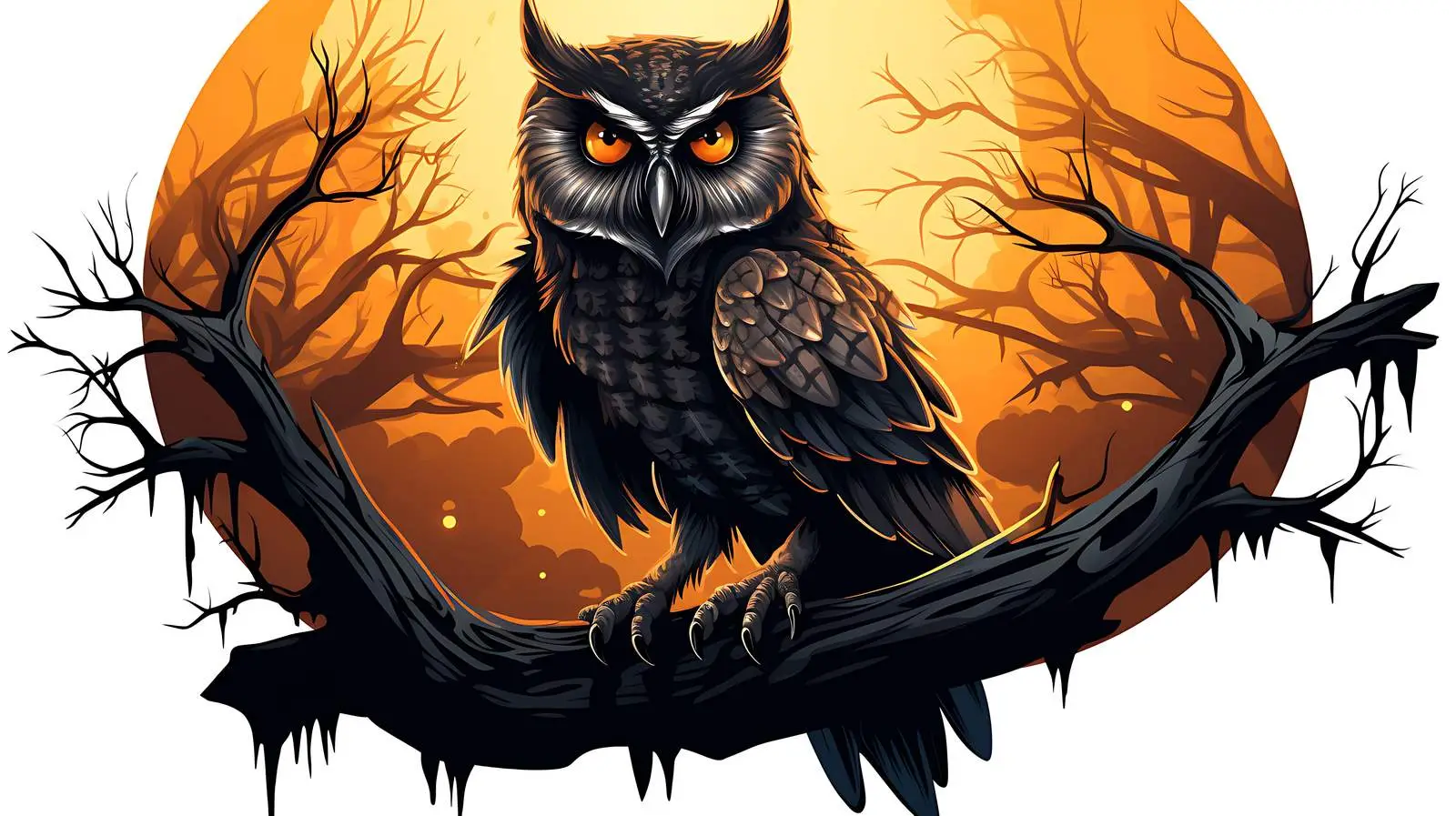 Spooky Owl on Dark Forest Branch — free download from Dotvec