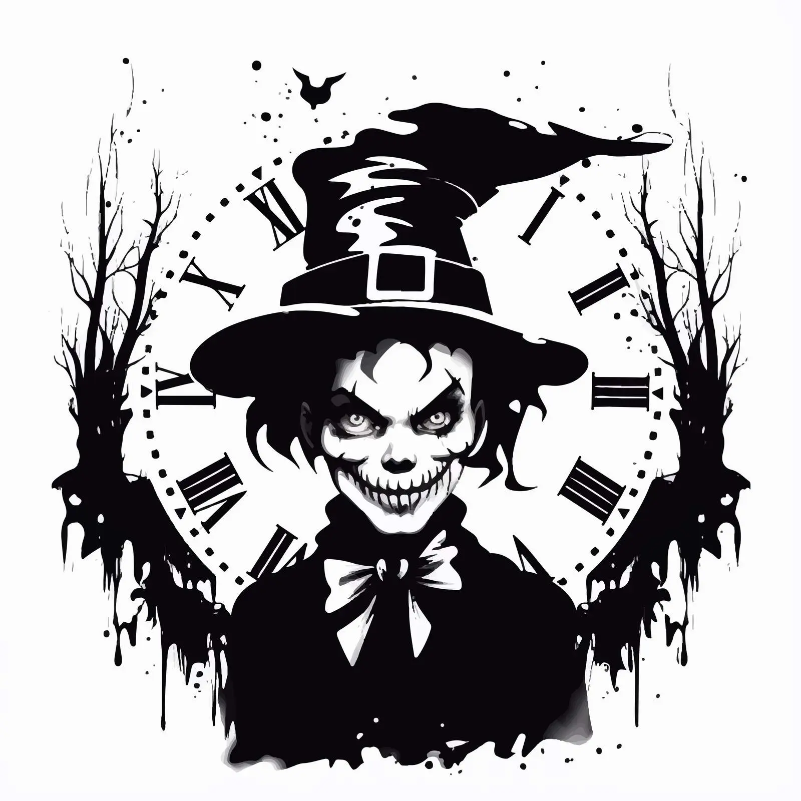 Creepy Clown Silhouette for Halloween Design – free nightmare image from Dotvec