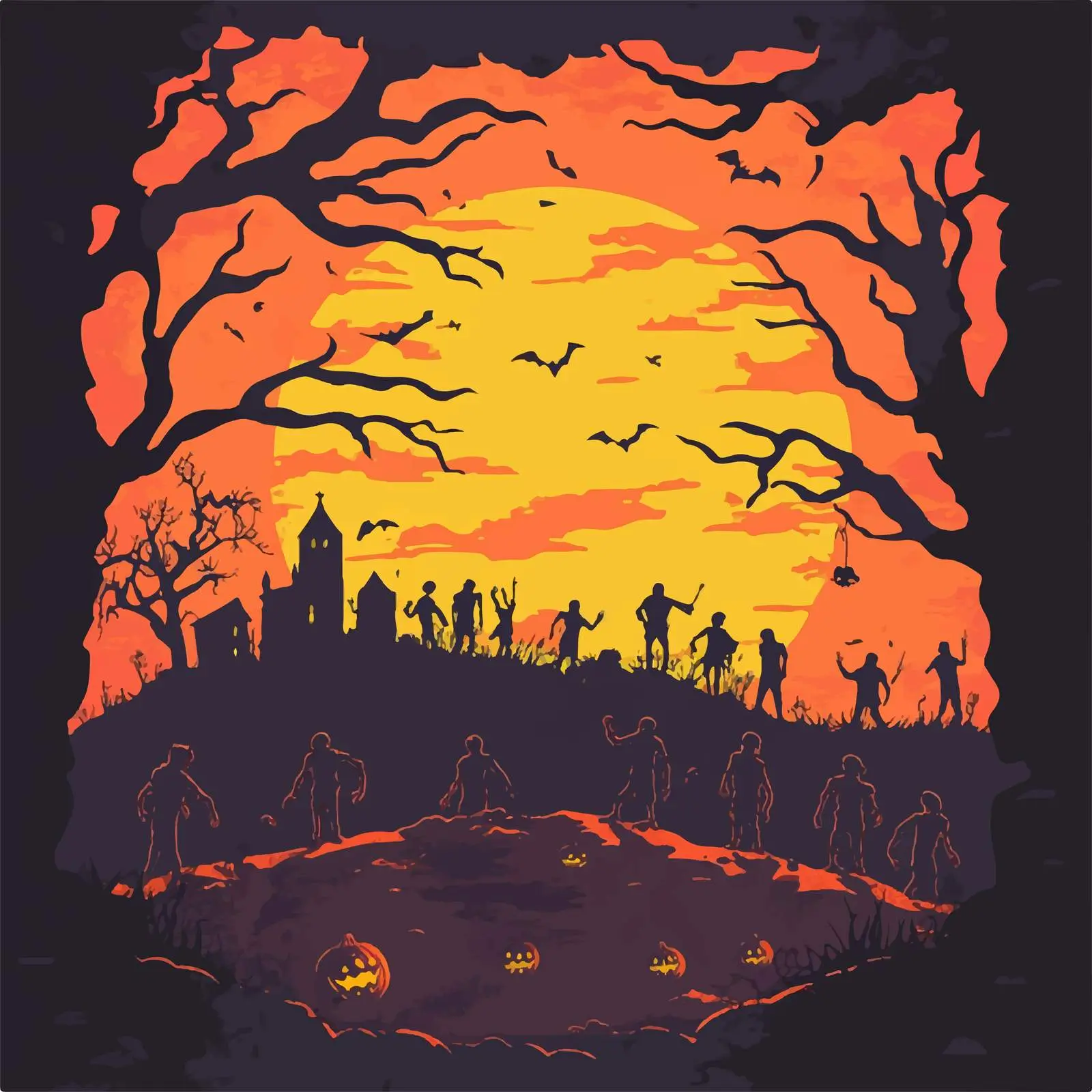 Halloween Zombie Scene Illustration — free download from Dotvec