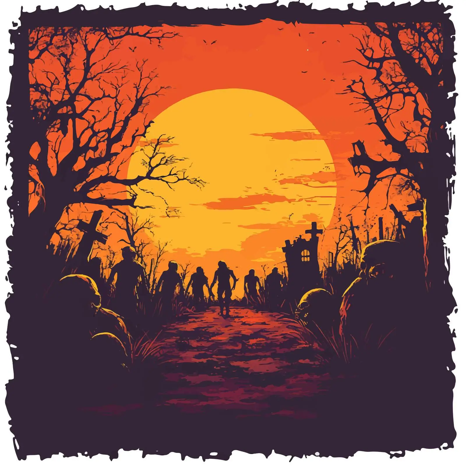 Spooky Halloween Zombie Scene Vector Art – free undead image from Dotvec