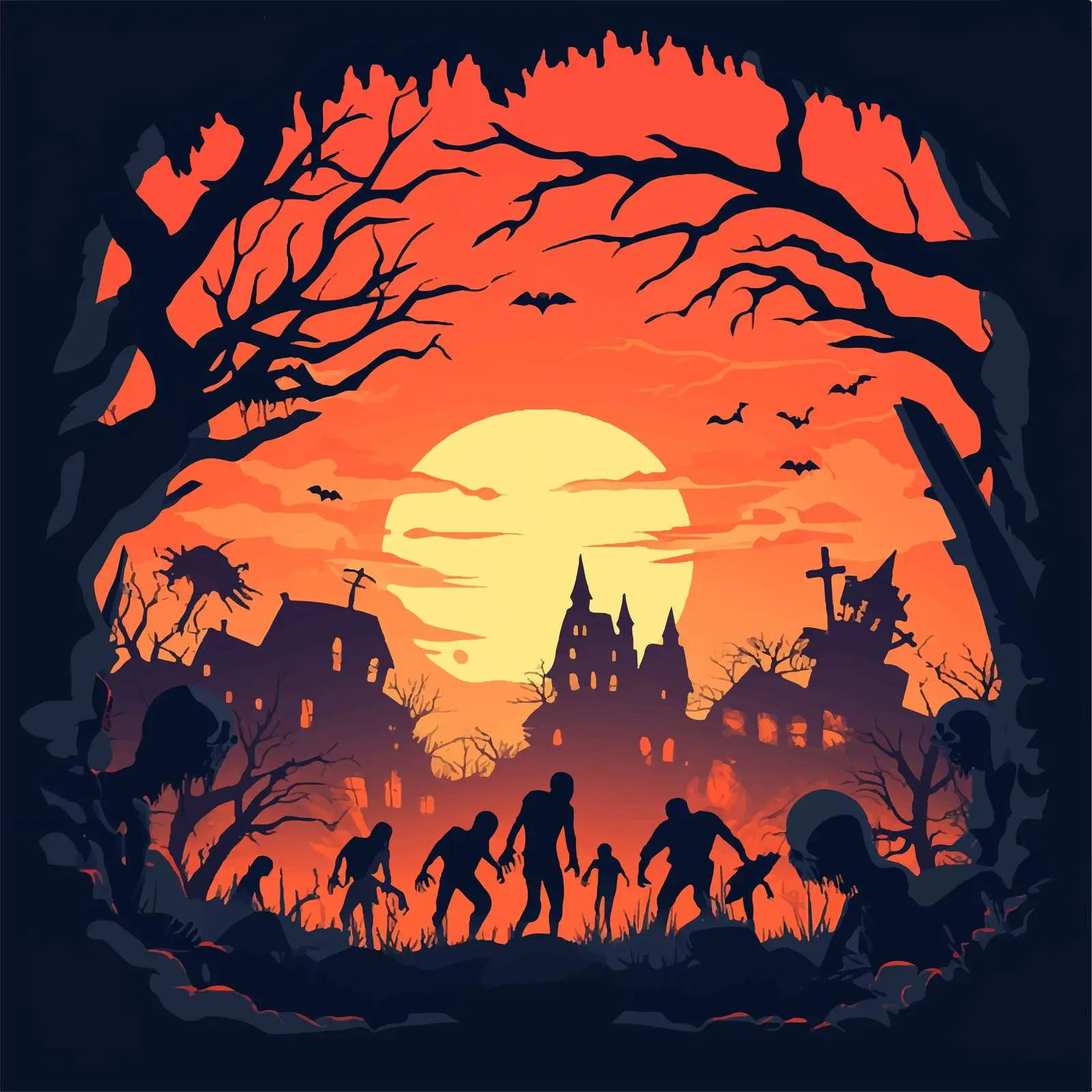 Spooky Halloween Zombie Scene Vector Art — free download from Dotvec