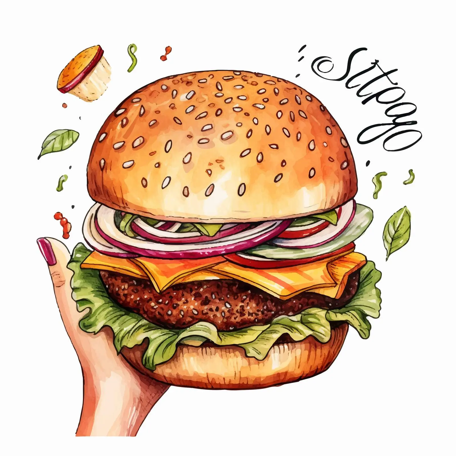 Hamburger with Onion in Stylish Hands — free download from Dotvec