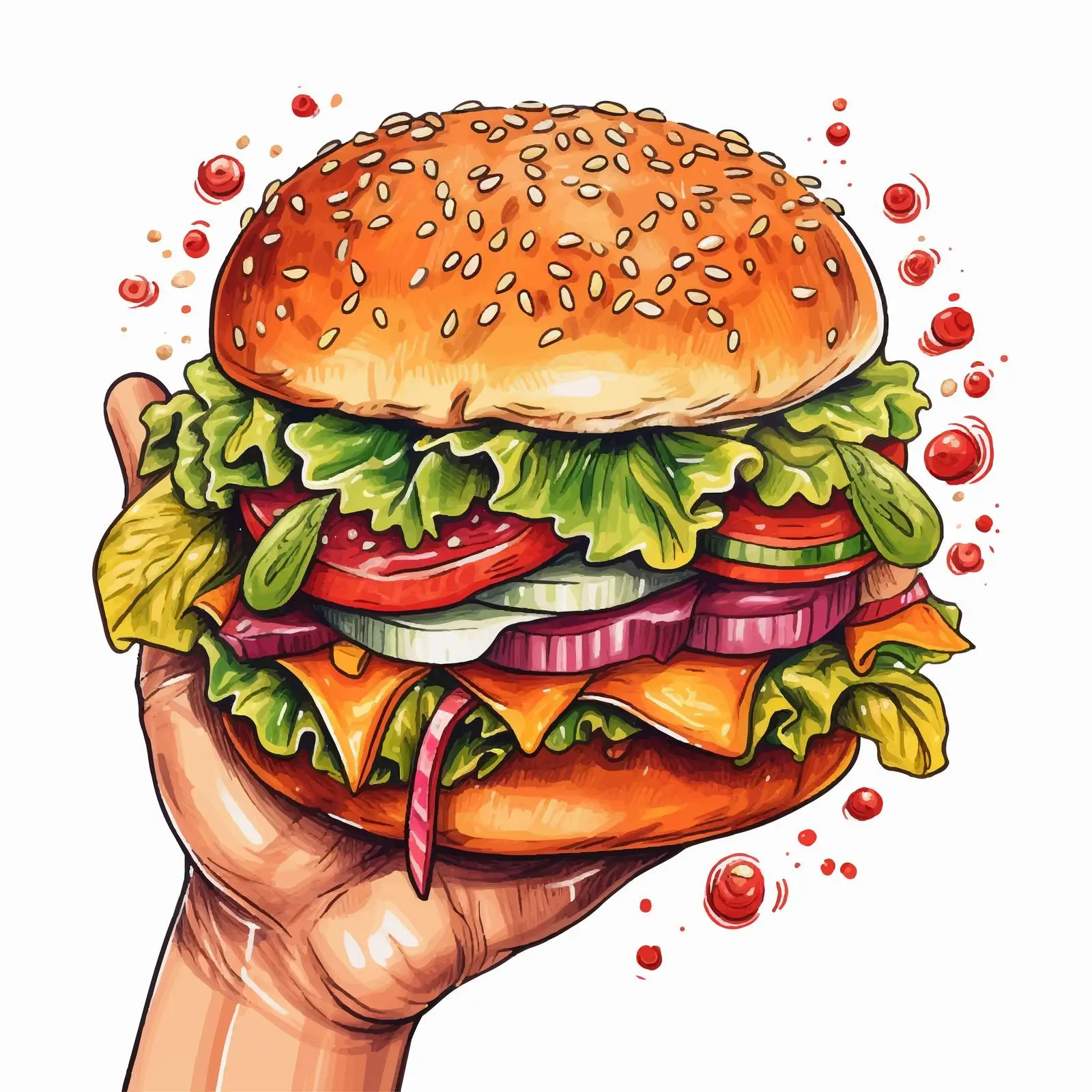 Hamburger with Onion and Long Nails Illustration — free download from Dotvec