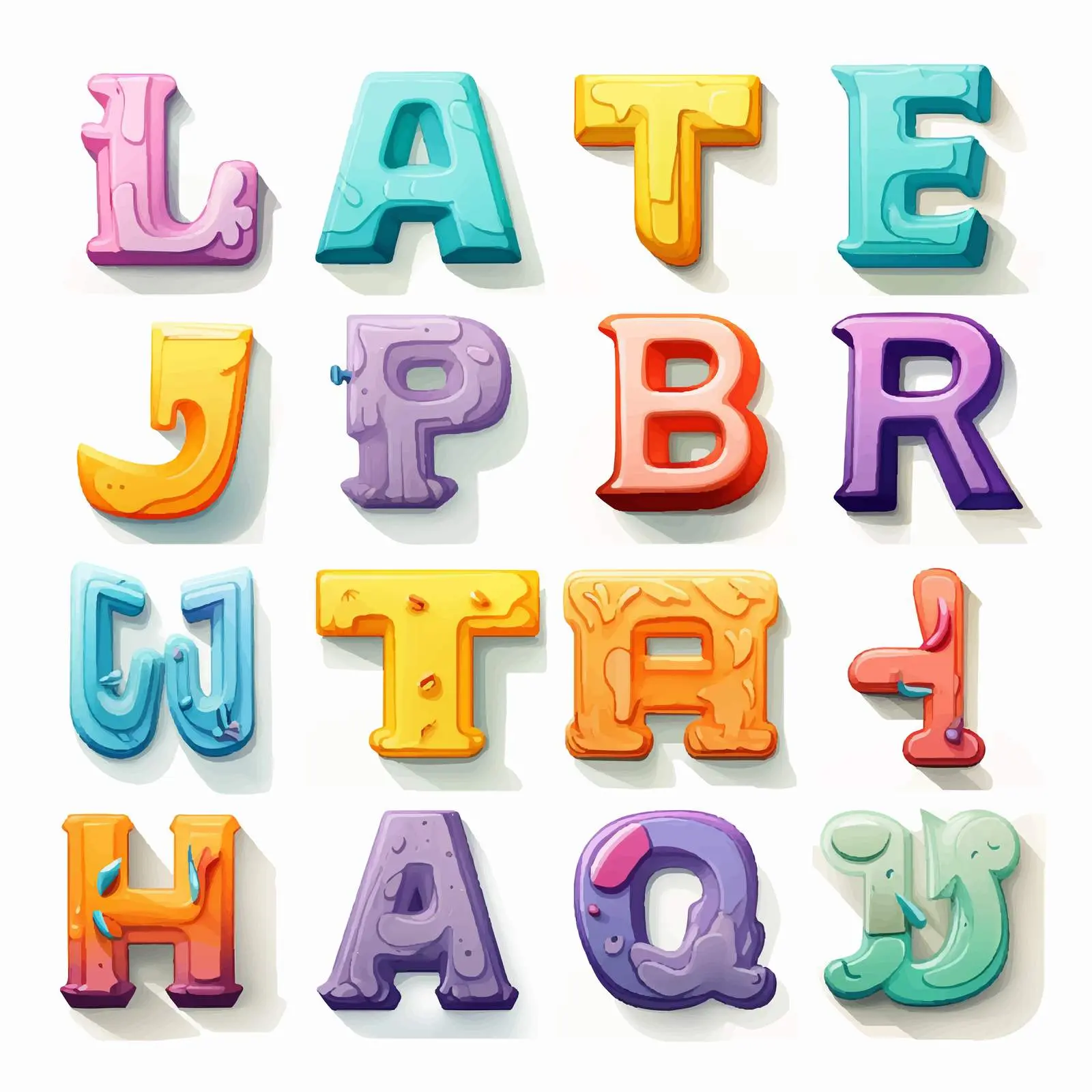 Colorful Hand-Drawn 3D Retro Alphabet for Logos — free download from Dotvec