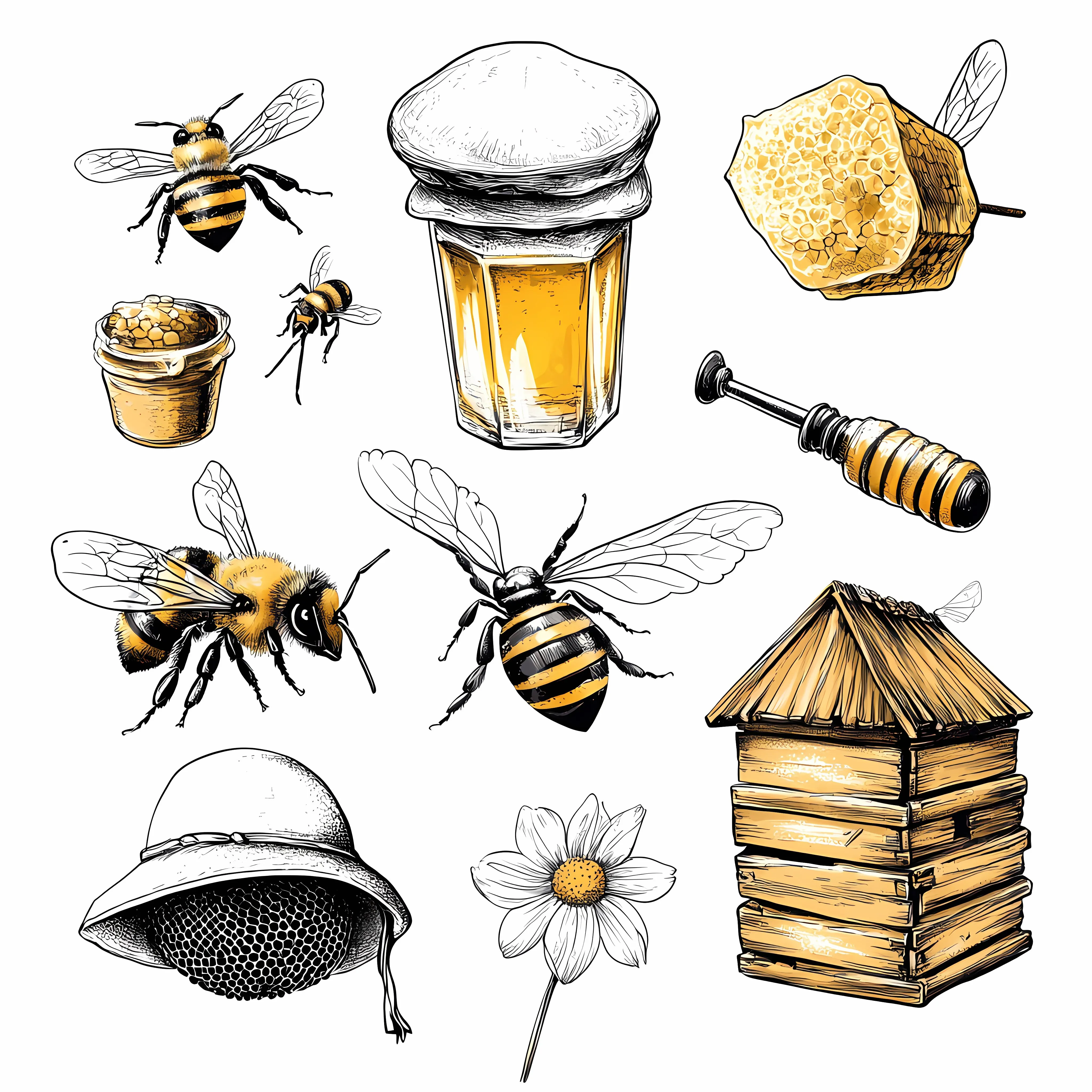 Hand Drawn Apiary Sketches Collection of Honey — free download from Dotvec