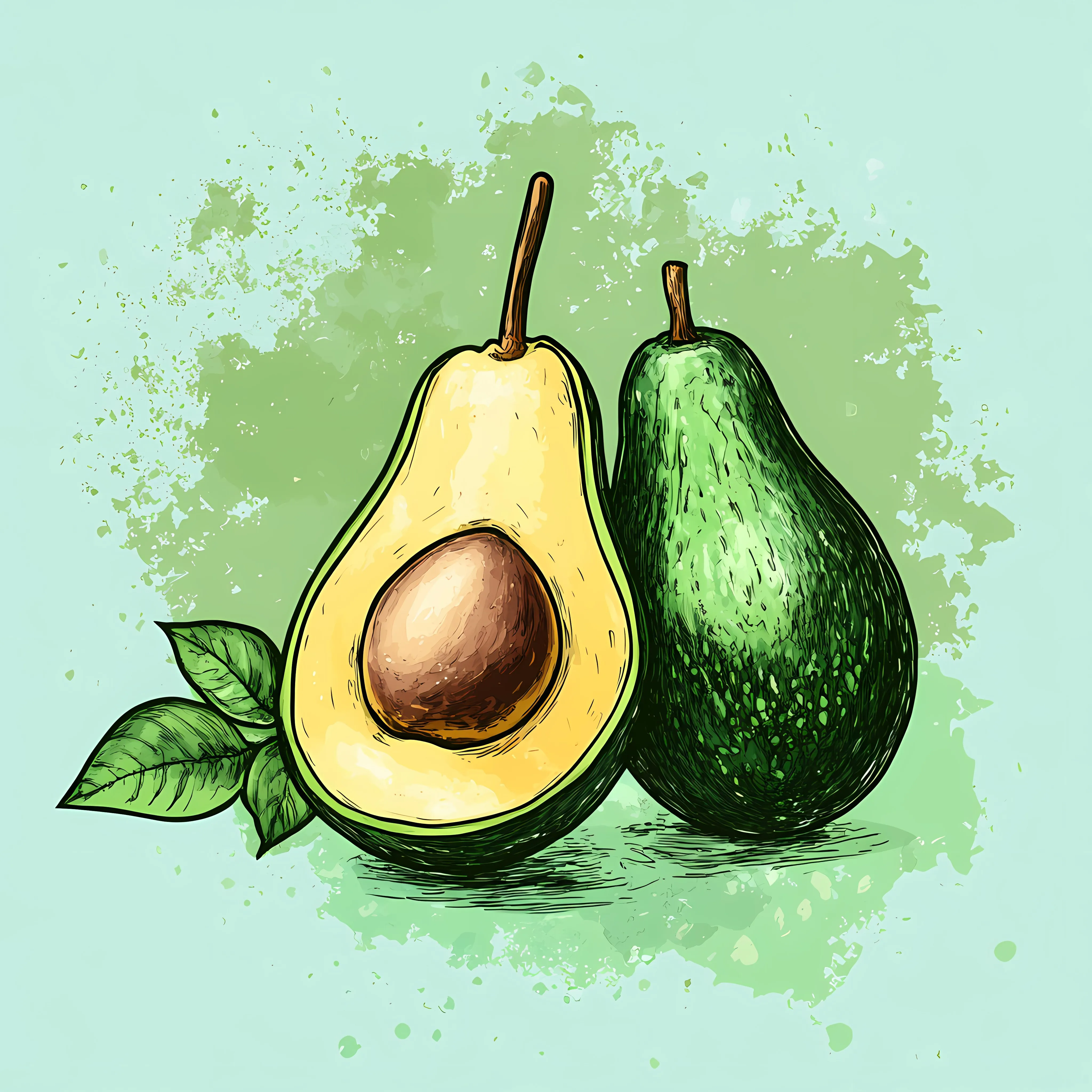 Hand Drawn Avocado on Green Blot Background — free download from Dotvec