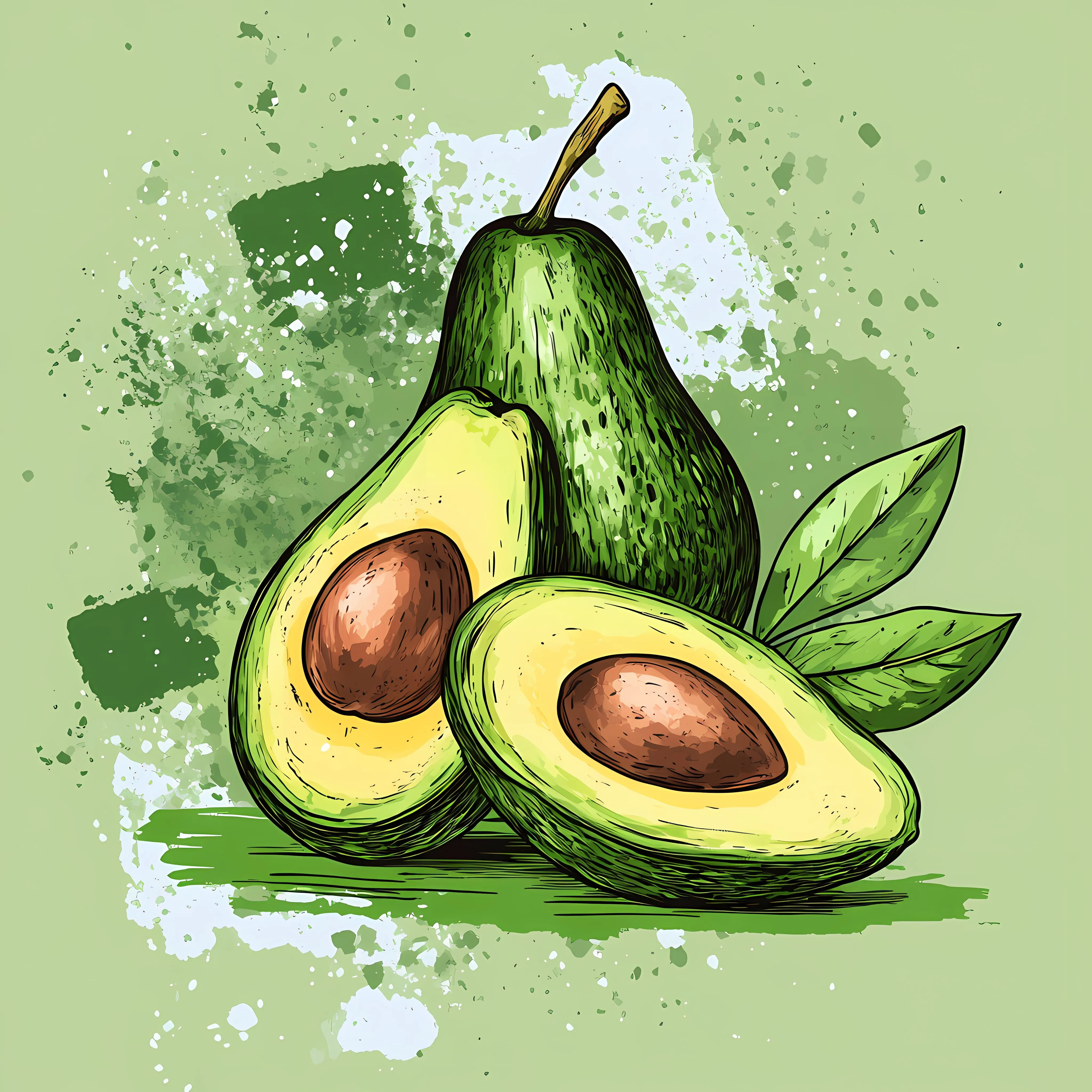 Hand-Drawn Avocado on Green Blot — free download from Dotvec