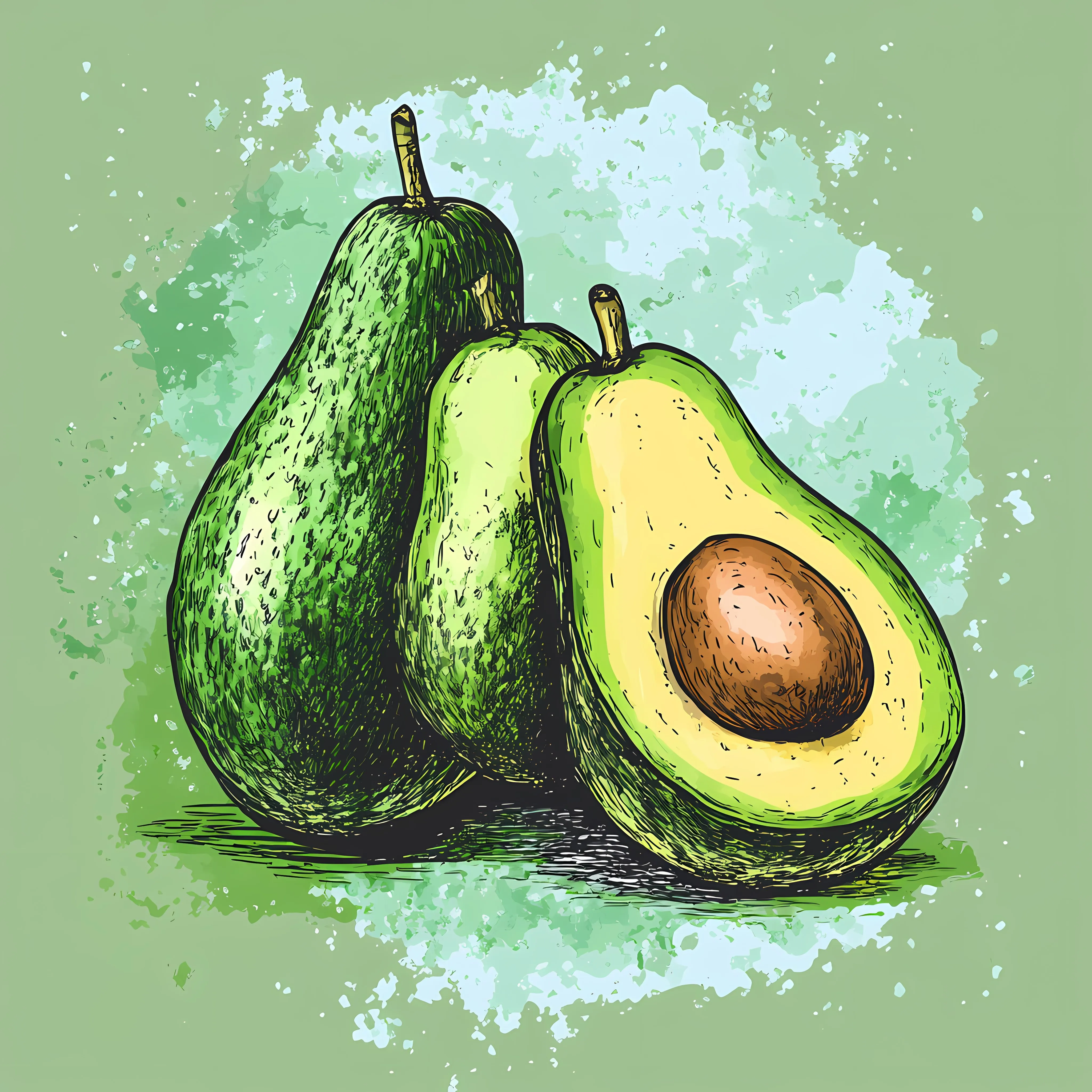 Hand Drawn Avocado on Green Blot – free food sketch image from Dotvec