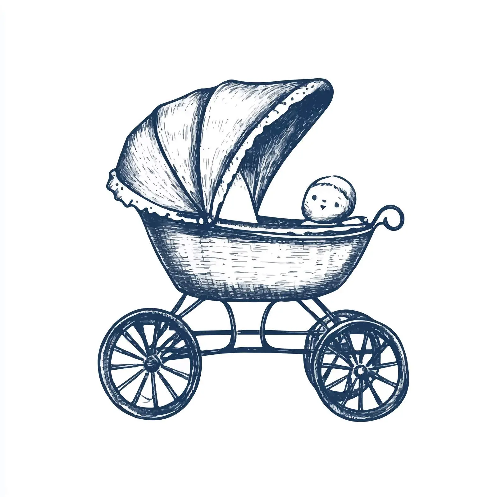 Hand-Drawn Baby Carriage Sketch on White Background — free download from Dotvec