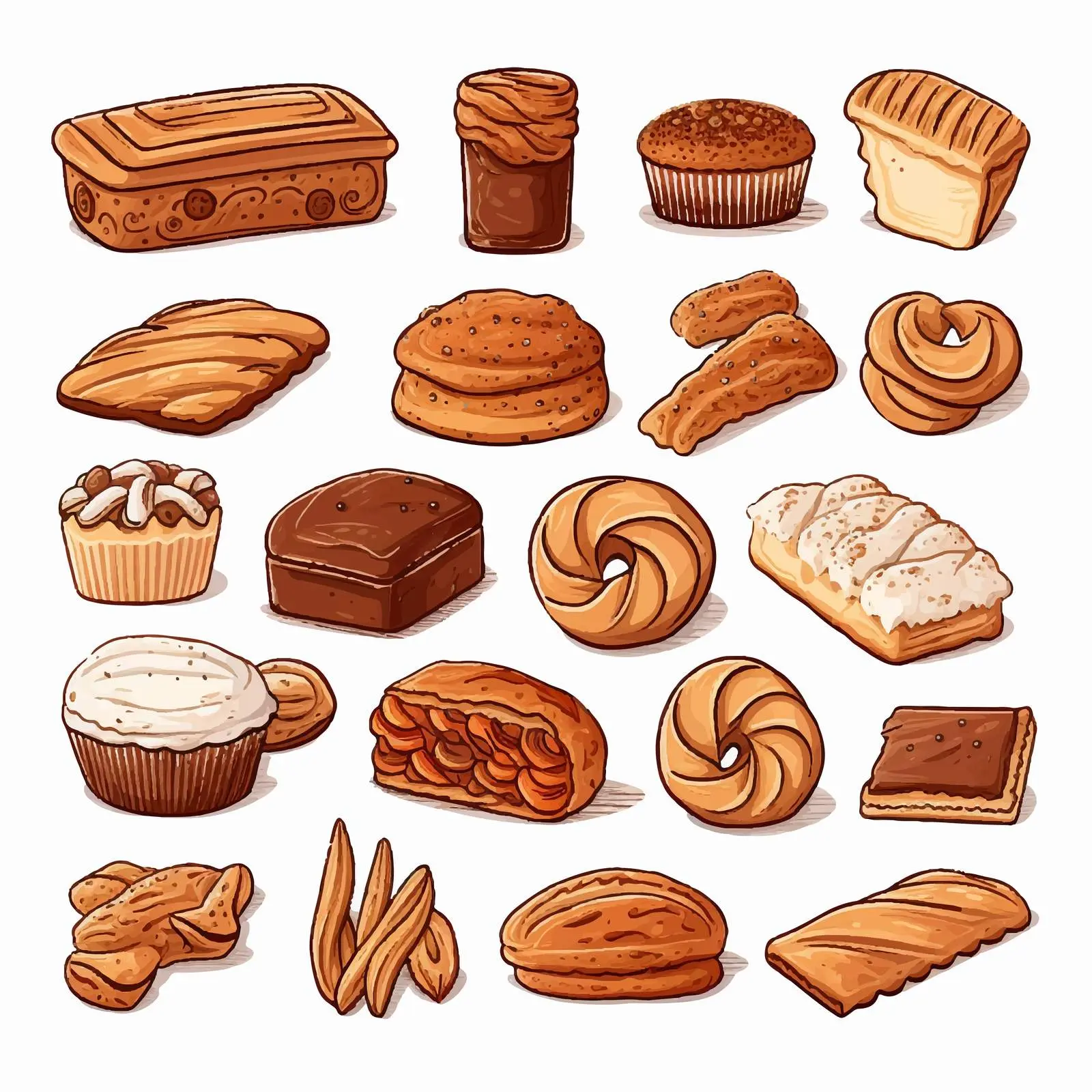 Hand-Drawn Bakery Goods Cartoon Vector Illustration — free download from Dotvec