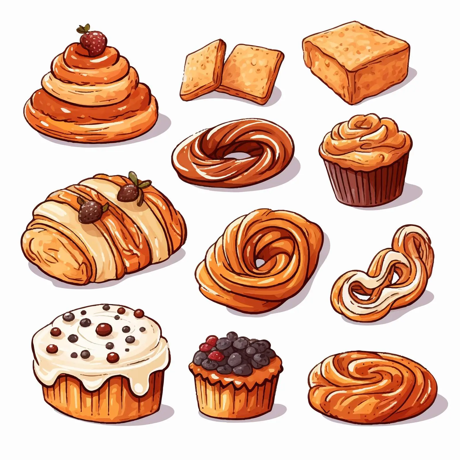 Hand-Drawn Bakery Goods Cartoon Vector Illustration — free download from Dotvec