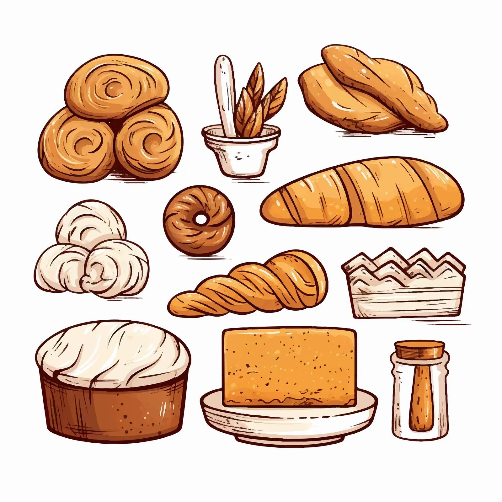 Hand-Drawn Bakery Goods Cartoon Vector Illustration — free download from Dotvec