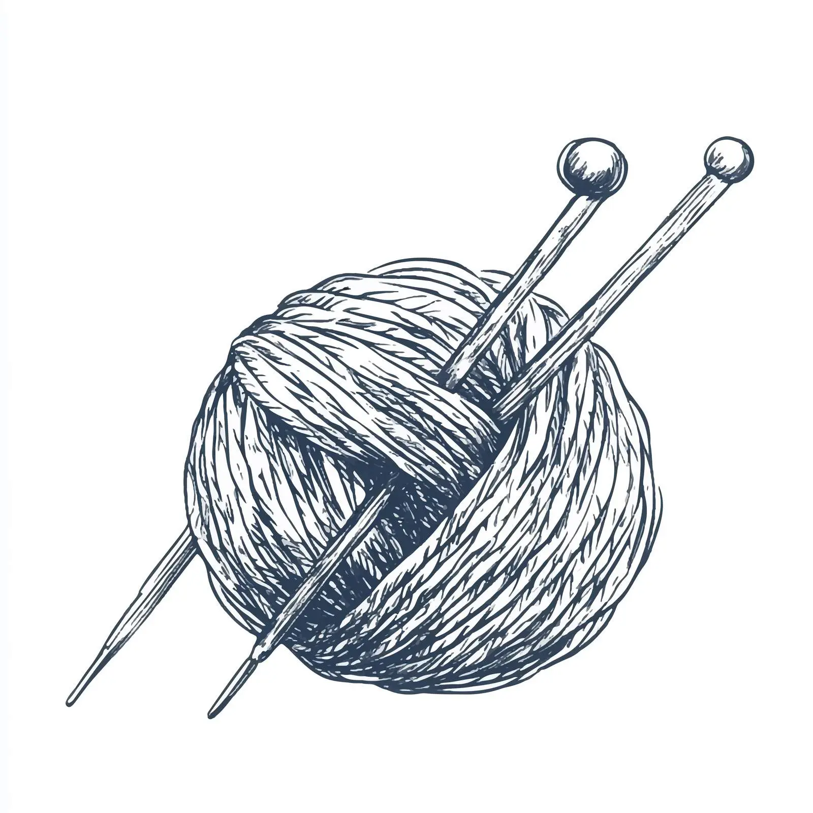 Hand Drawn Knitting Wool Ball and Needles Sketch — free download from Dotvec