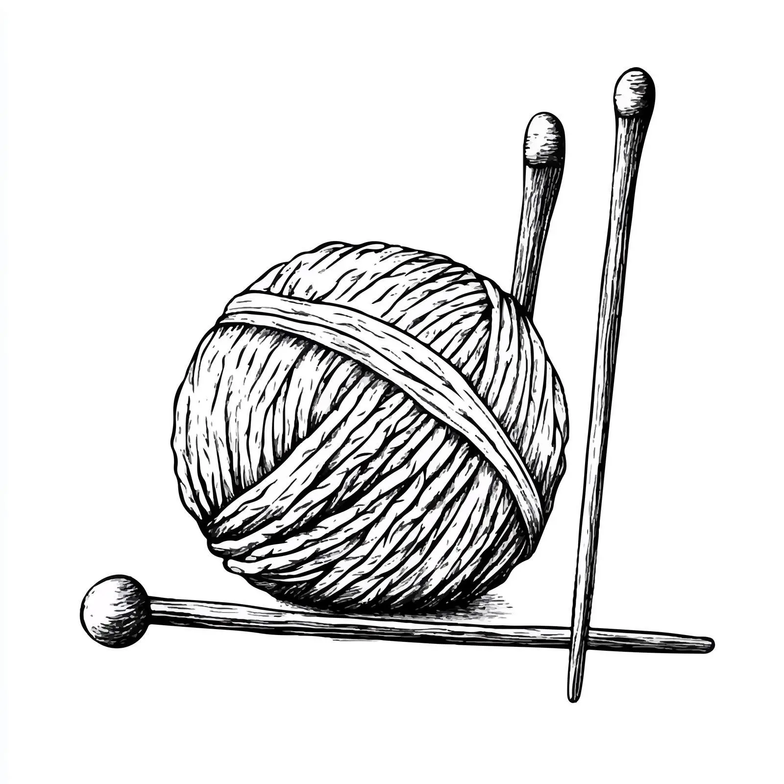 Hand-Drawn Knitting Wool and Needles Sketch – free wool ball image from Dotvec
