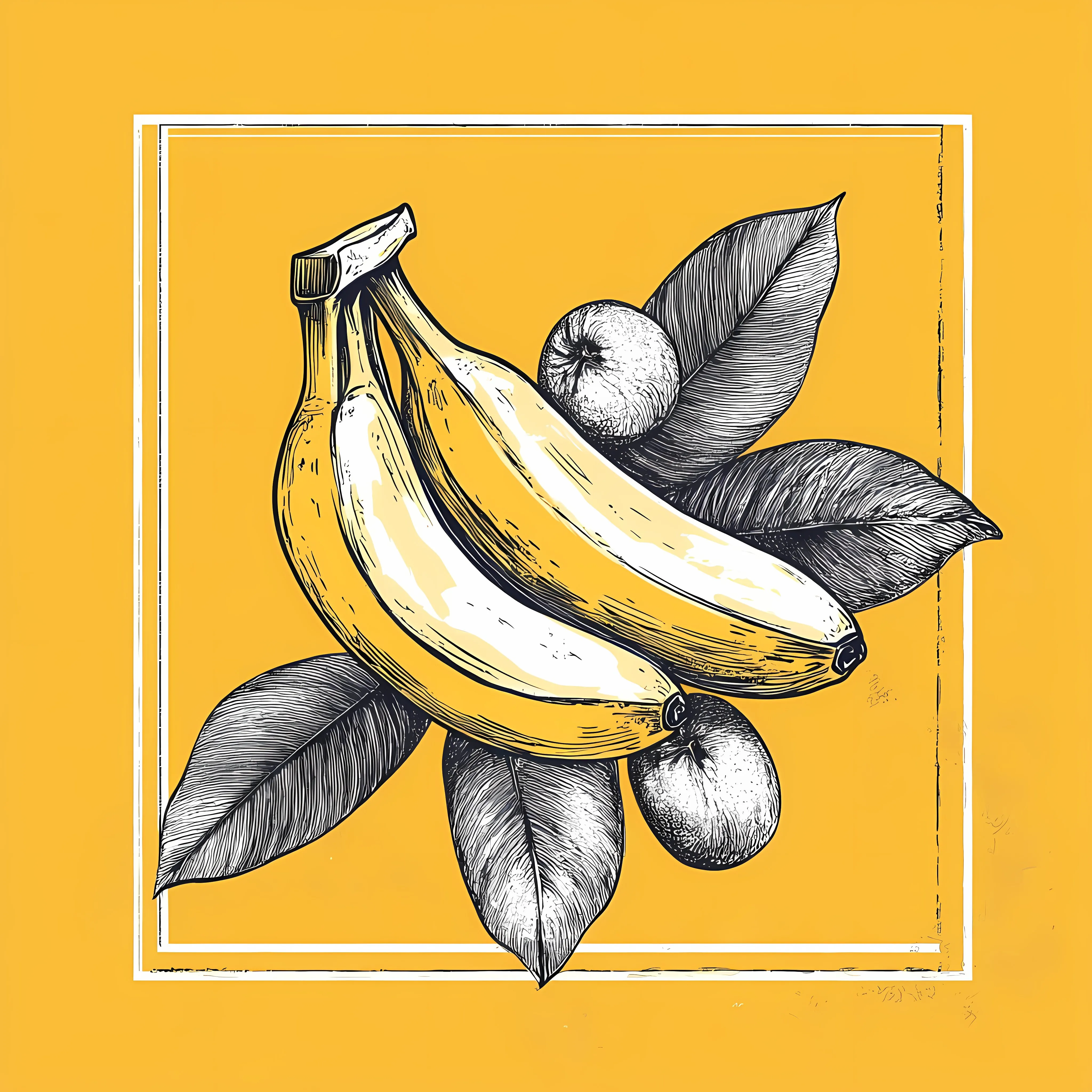 Hand Drawn Banana on Yellow Background — free download from Dotvec