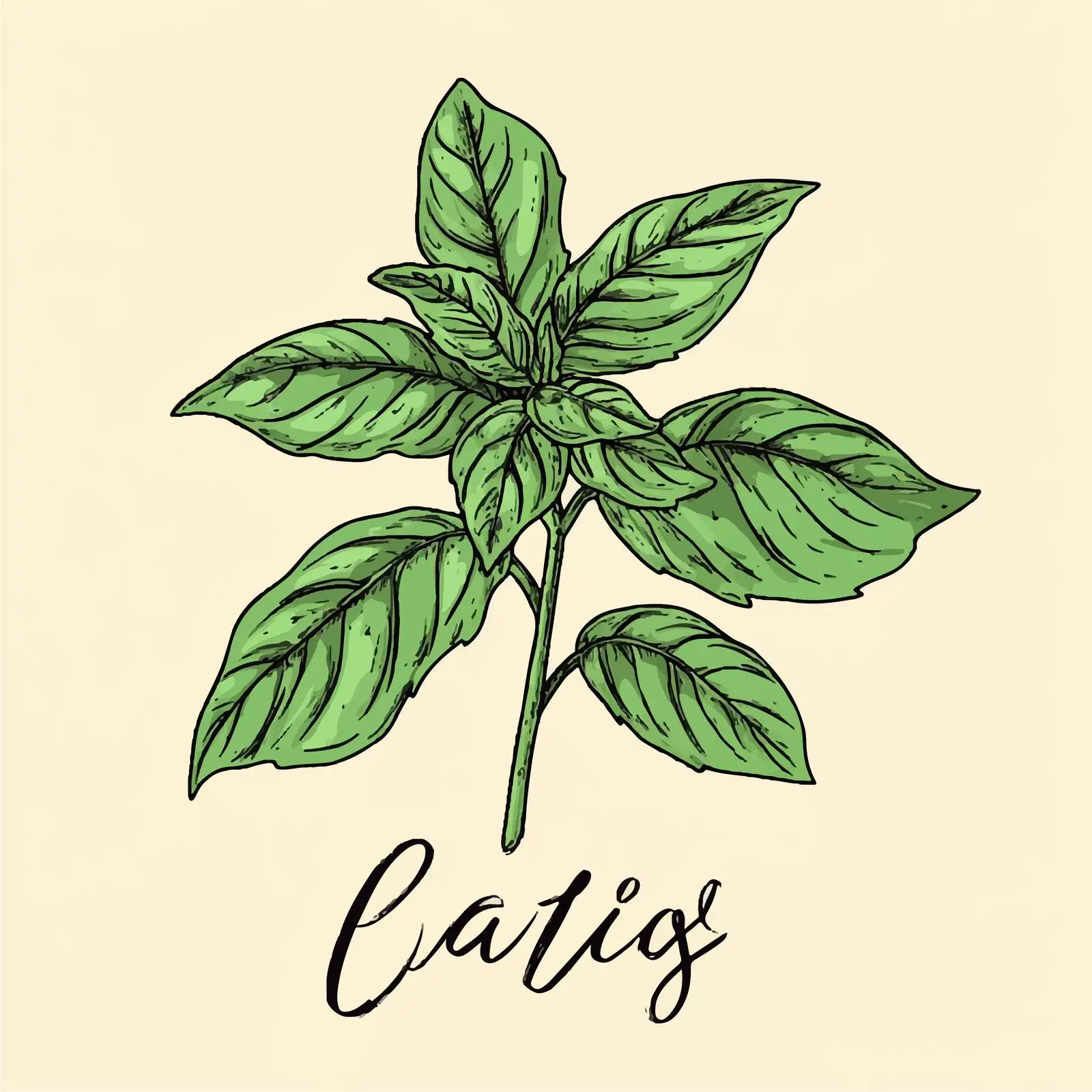 Hand Drawn Basil Isolated on Beige Background — free download from Dotvec
