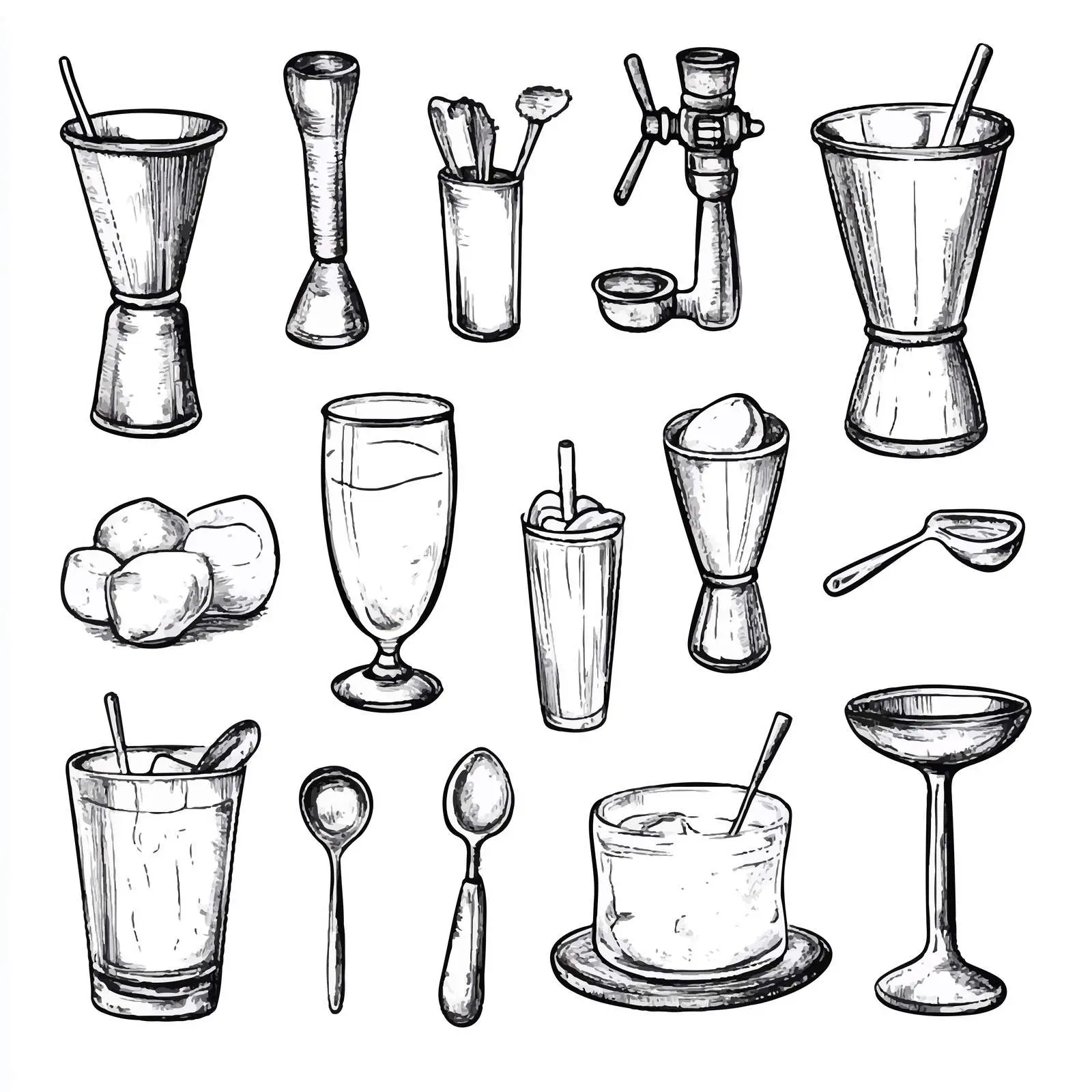 Hand Drawn Black and White Bar Inventory Set — free download from Dotvec