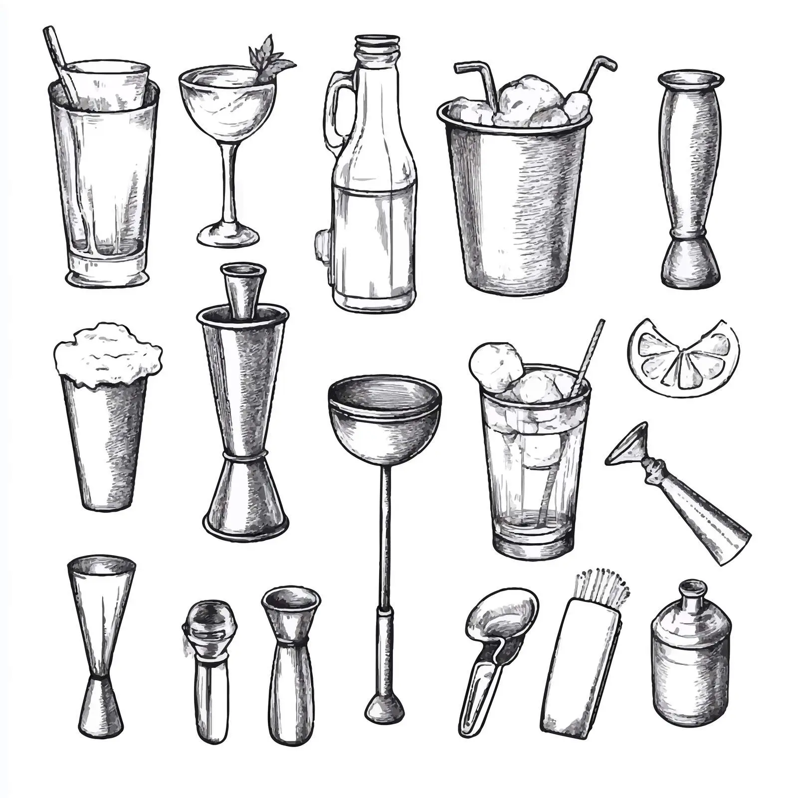 Hand Drawn Black and White Bar Inventory Sketches — free download from Dotvec