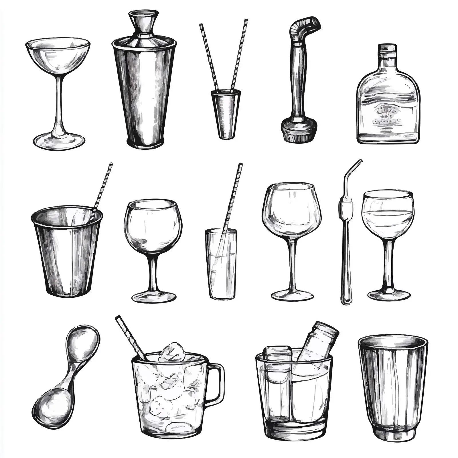 Hand-Drawn Black and White Bar Inventory Sketches — free download from Dotvec