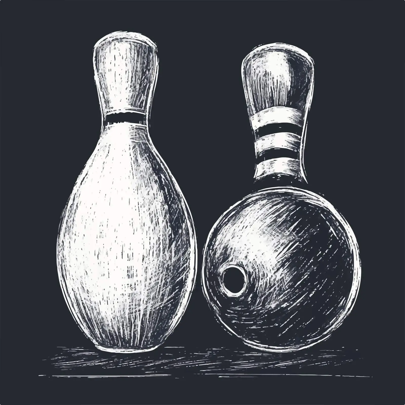 Hand-Drawn Bowling Ball and Pin Sketch — free download from Dotvec