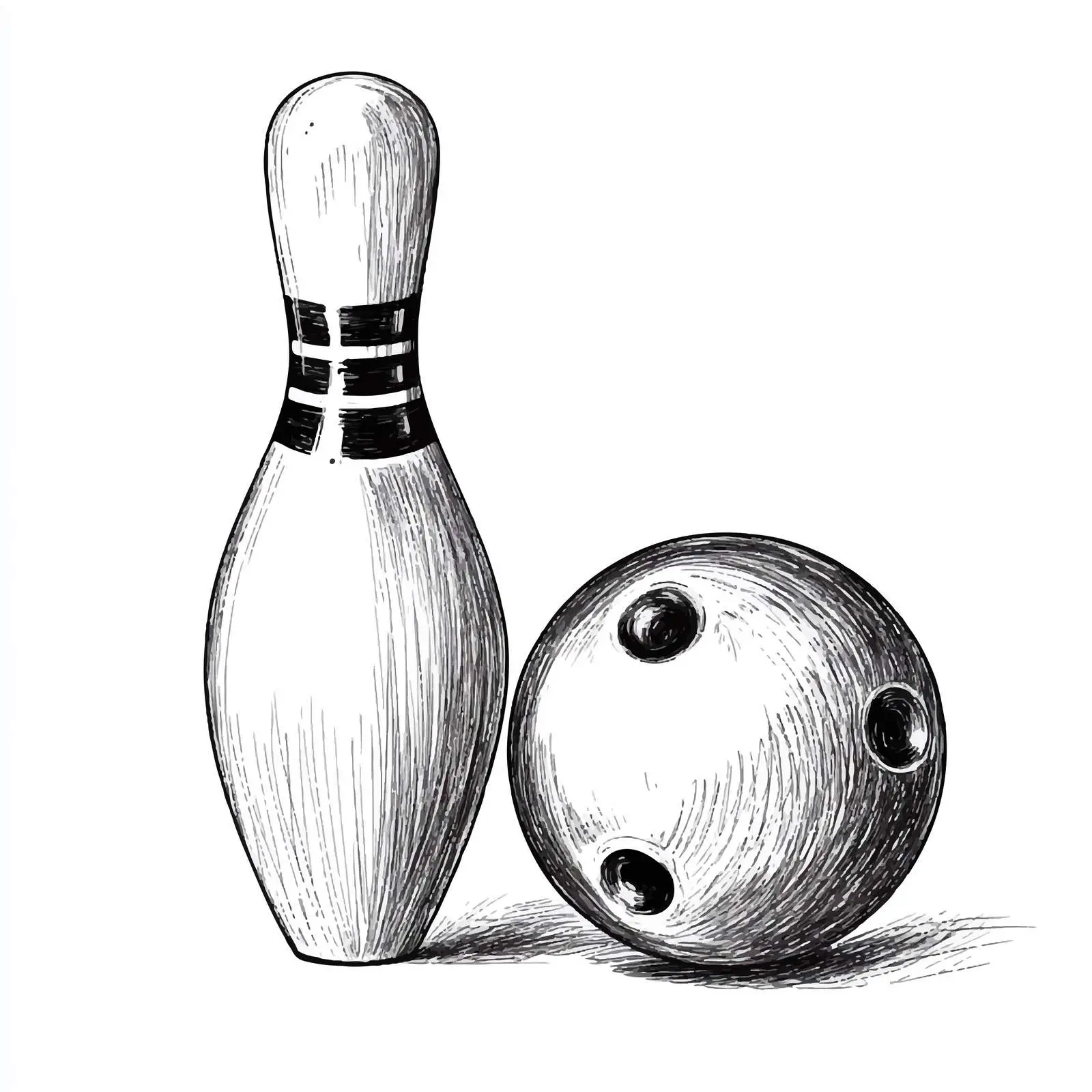 Hand-Drawn Bowling Pin and Ball Sketch — free download from Dotvec