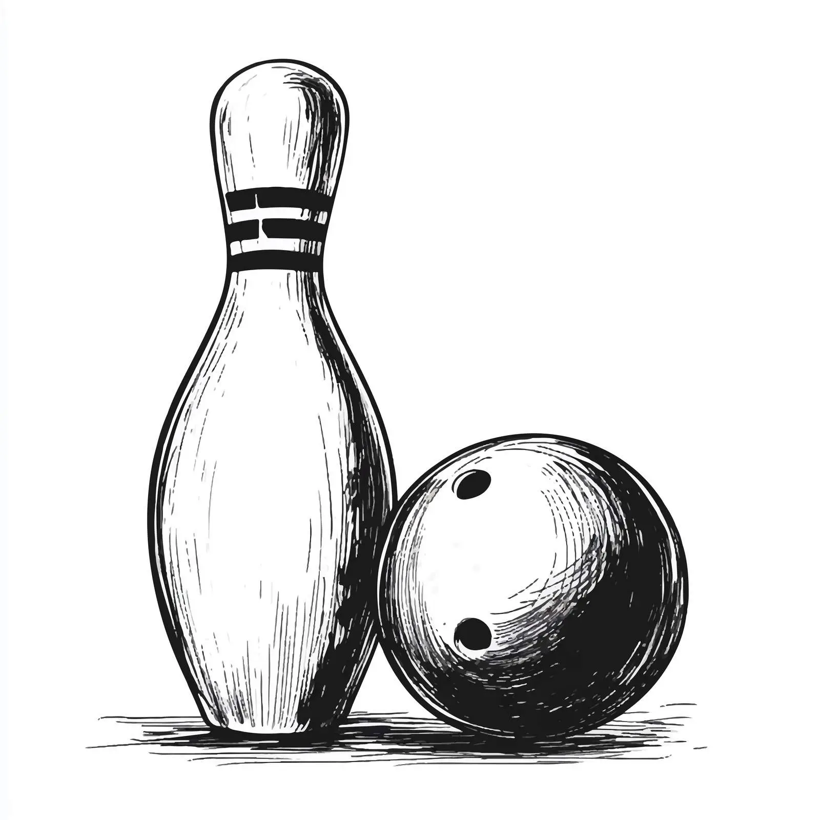 Hand-Drawn Bowling Pin and Ball Sketch — free download from Dotvec