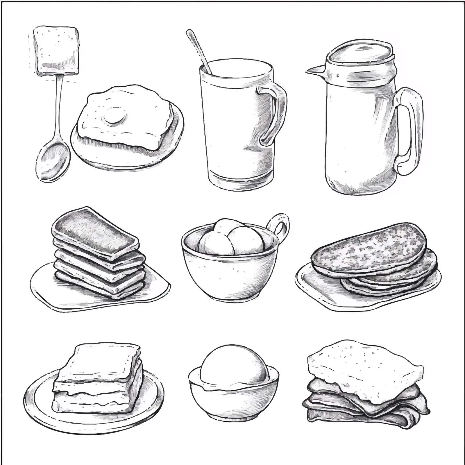 Hand Drawn Breakfast Sketches Collection – free toasted bread image from Dotvec