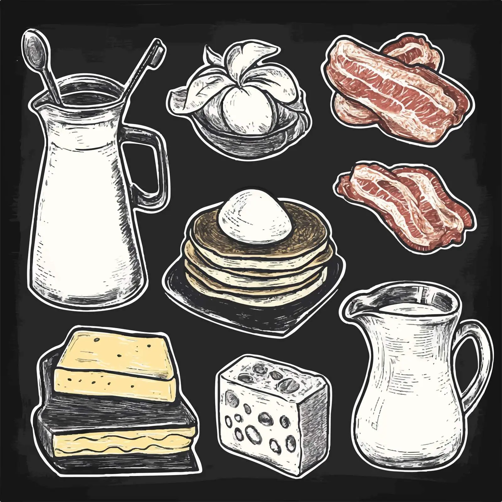 Chalk Style Hand-Drawn Breakfast Sketches Collection — free download from Dotvec