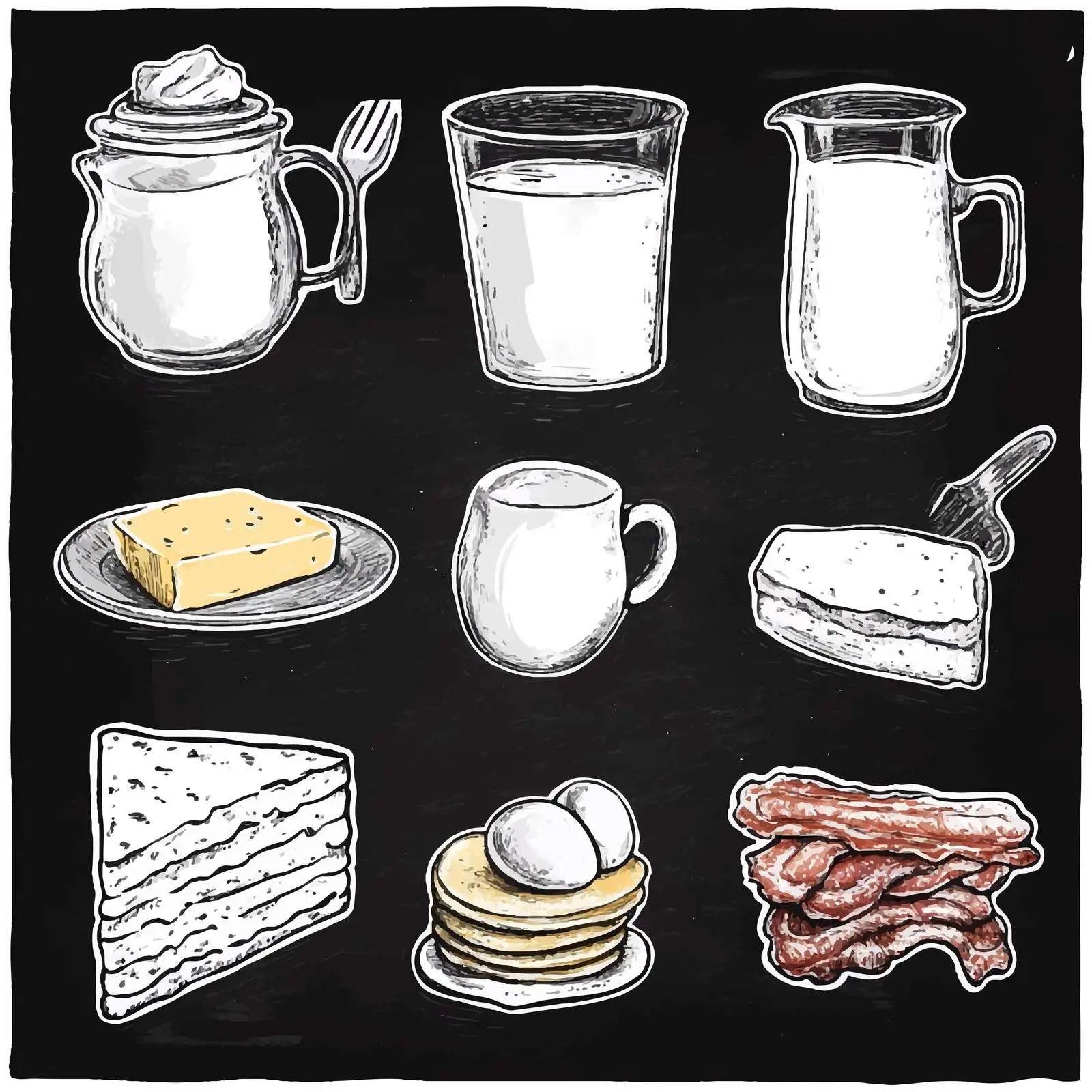 Chalk Style Hand-Drawn Breakfast Illustrations — free download from Dotvec