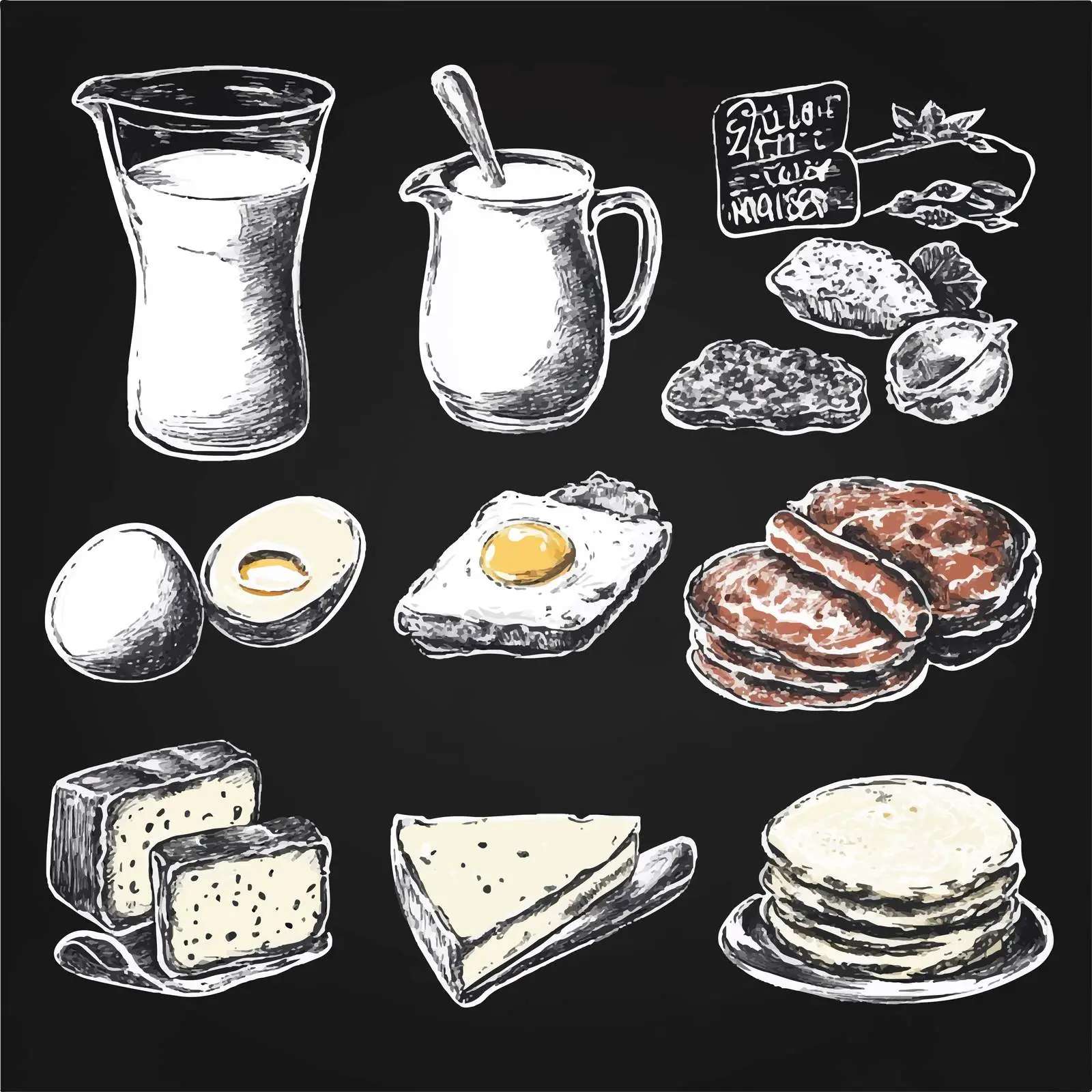 Hand-Drawn Breakfast Sketches in Chalk Style — free download from Dotvec