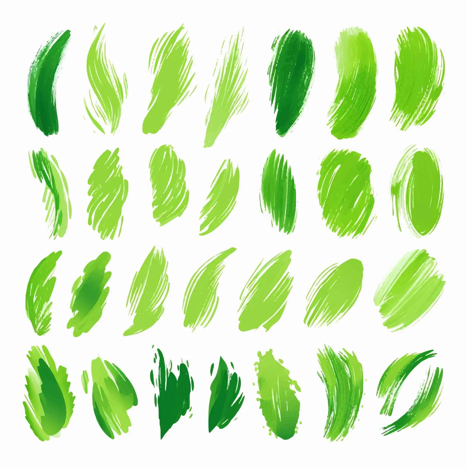 Hand-Drawn Bright Green Brush Shapes – free artistic brushwork image from Dotvec