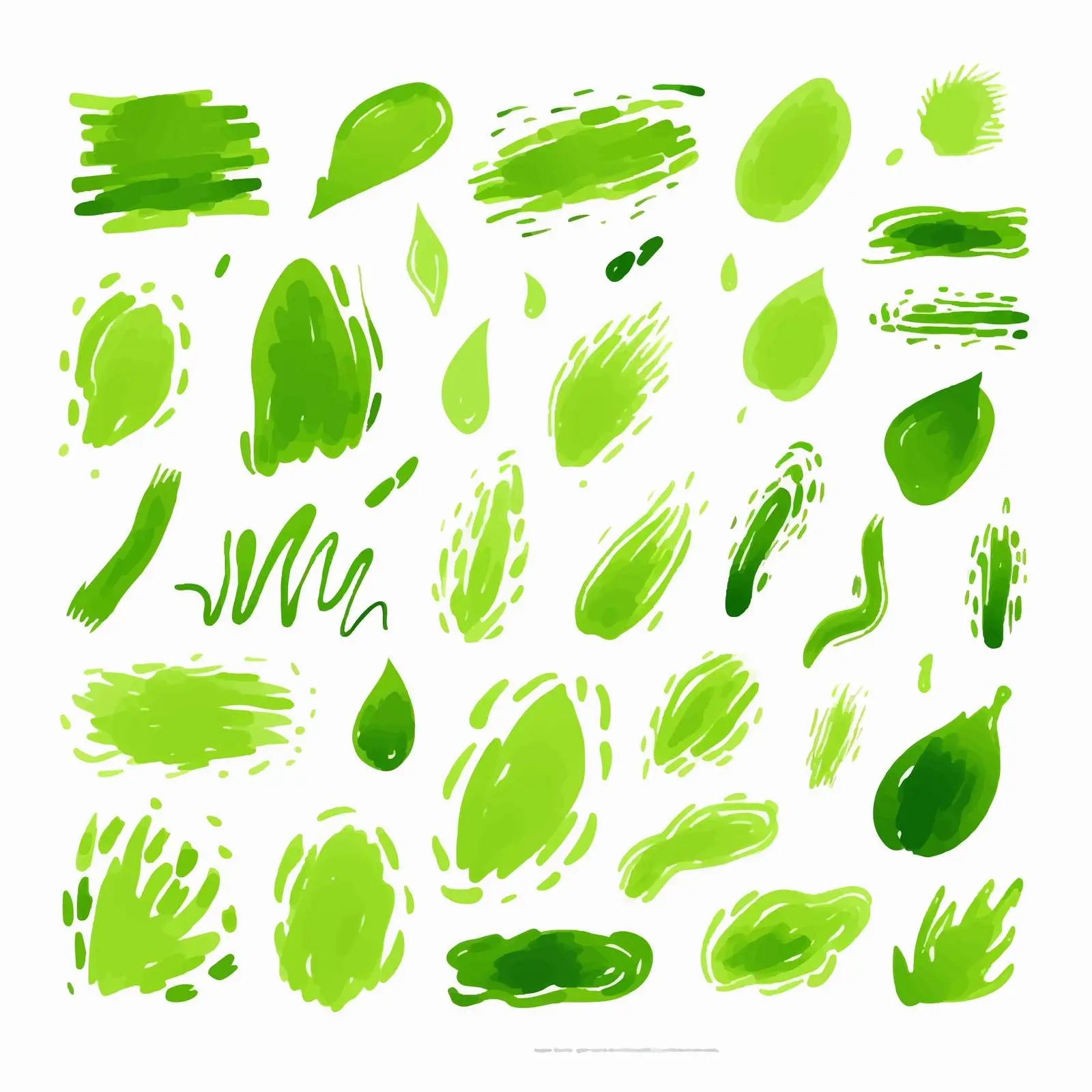 Bright Green Hand-Drawn Brush Shapes Vectors — free download from Dotvec