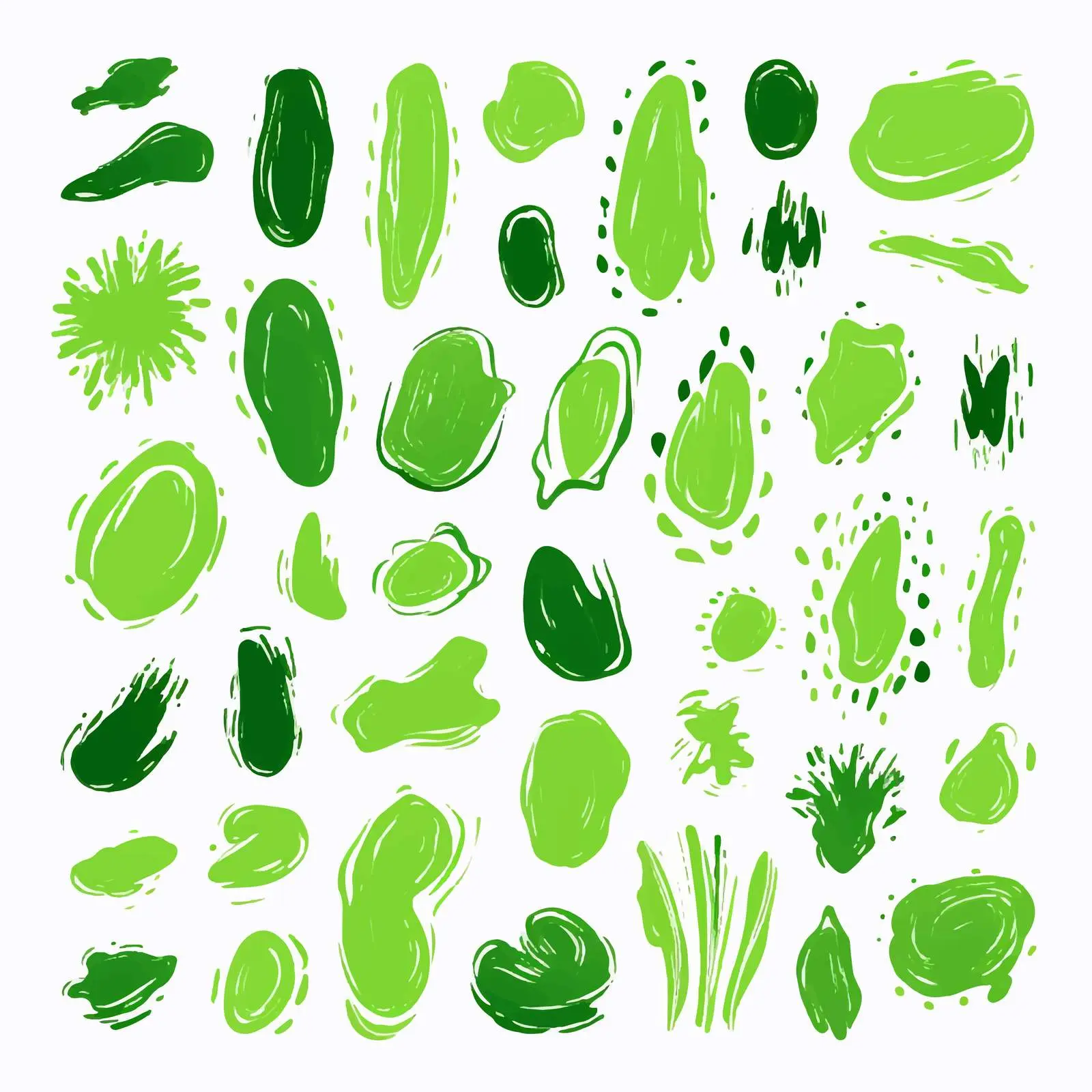 Bright Green Hand-Drawn Brush Shapes Vector Elements – free artistic textures image from Dotvec