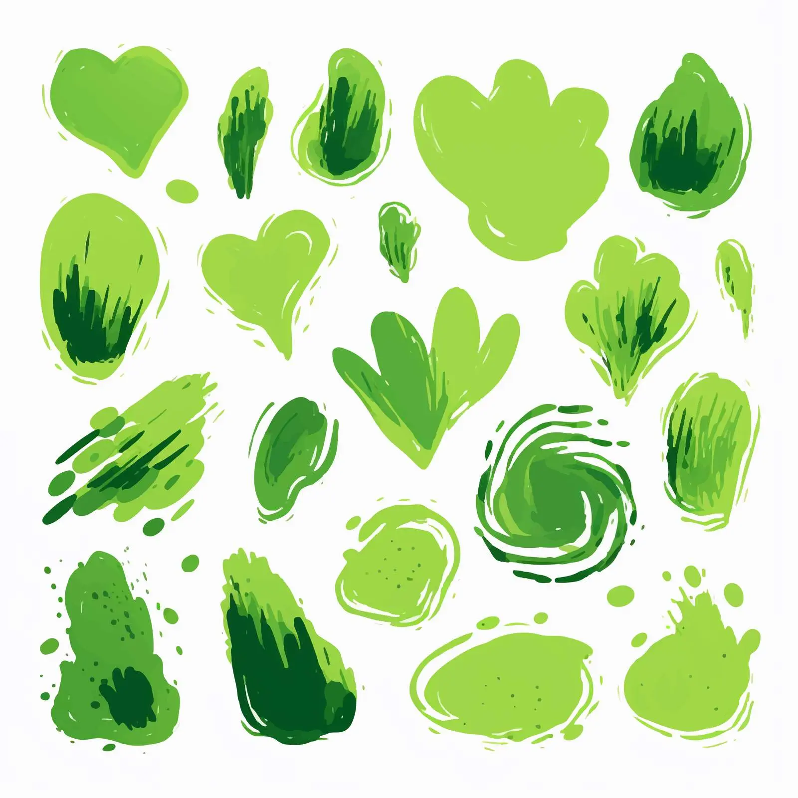 Bright Green Hand-Drawn Brush Shapes for Design — free download from Dotvec