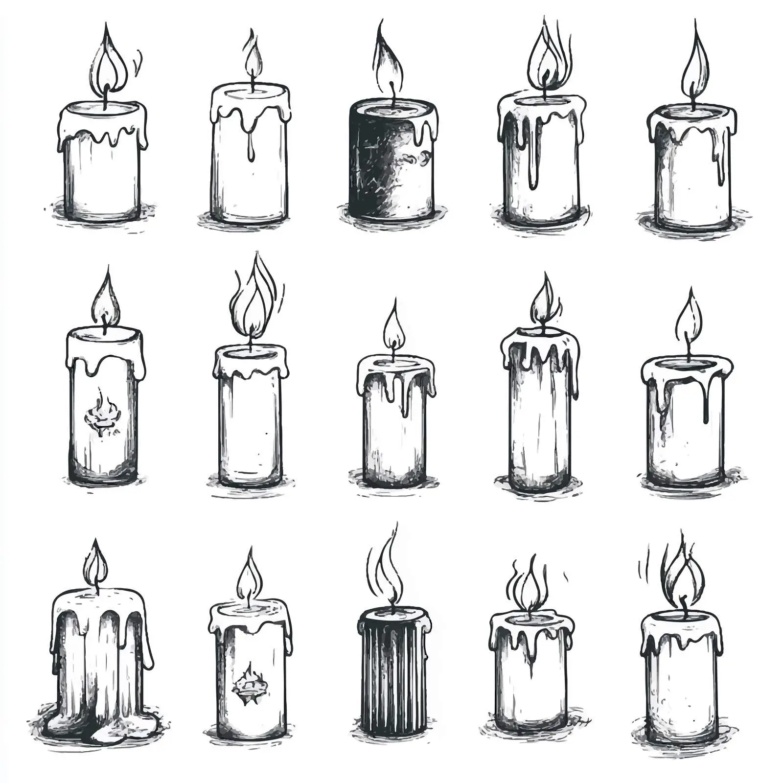 Hand-Drawn Collection of Burning Candle Sketches — free download from Dotvec