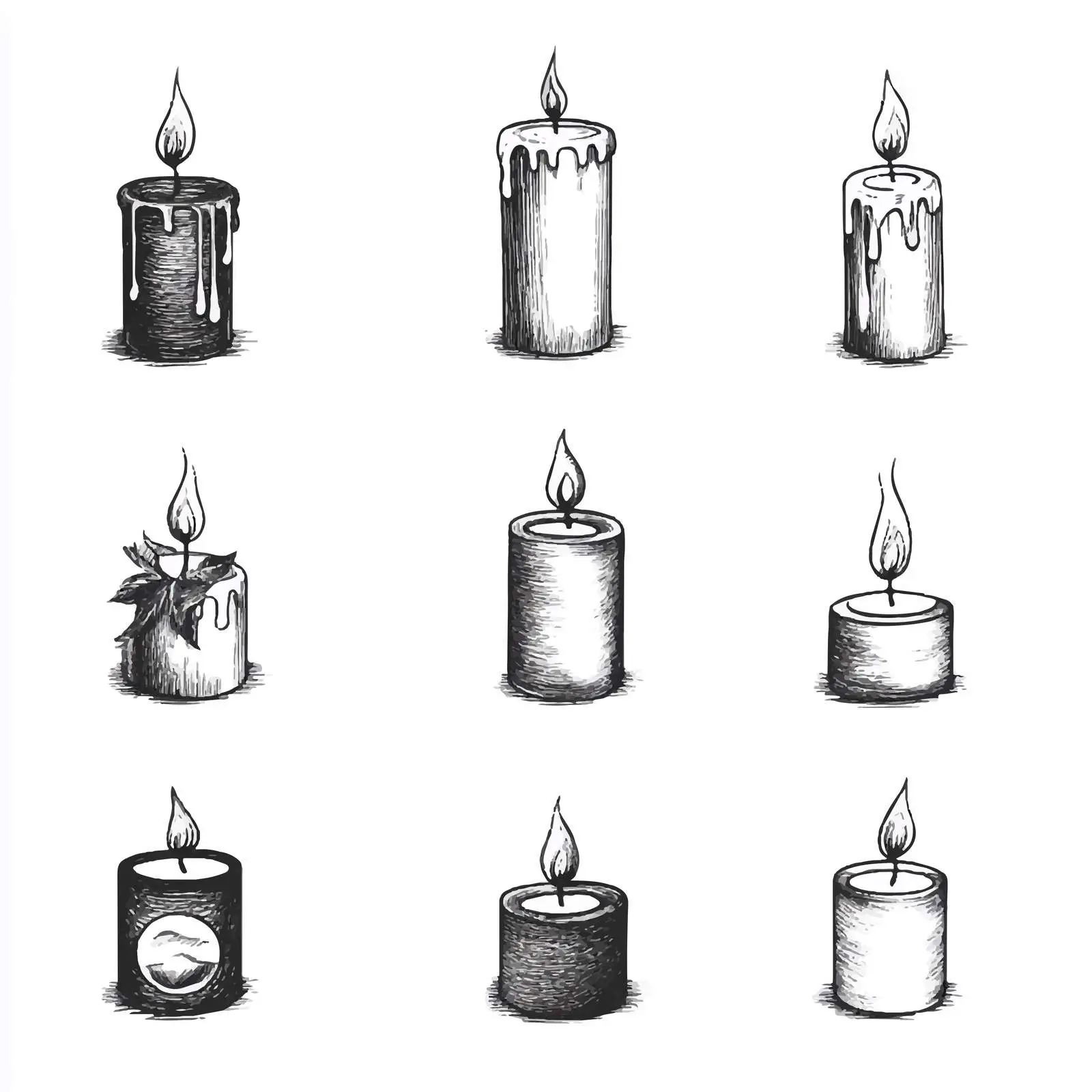 Hand-Drawn Burning Candle Sketches Collection — free download from Dotvec