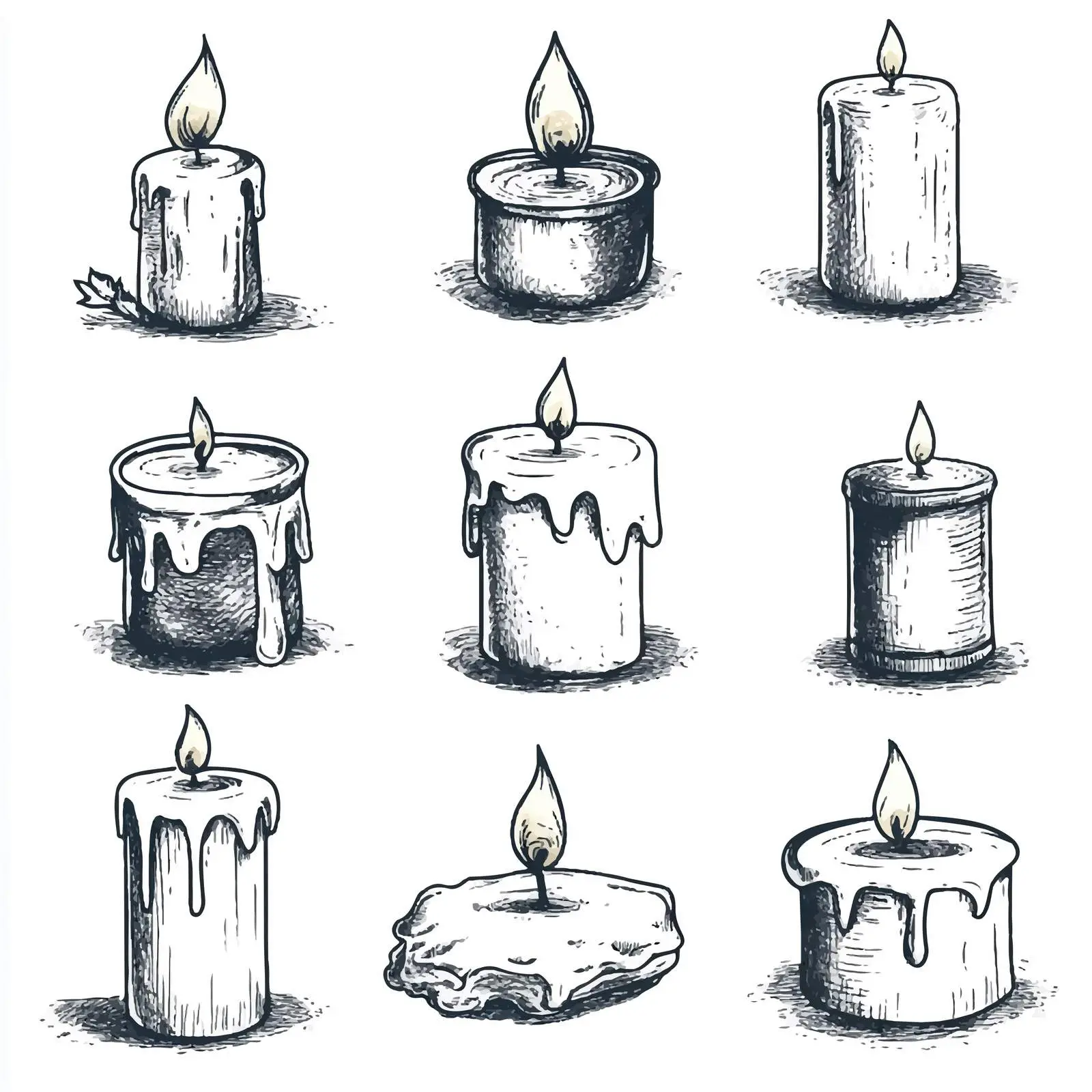 Hand Drawn Burning Candle Sketches Collection — free download from Dotvec