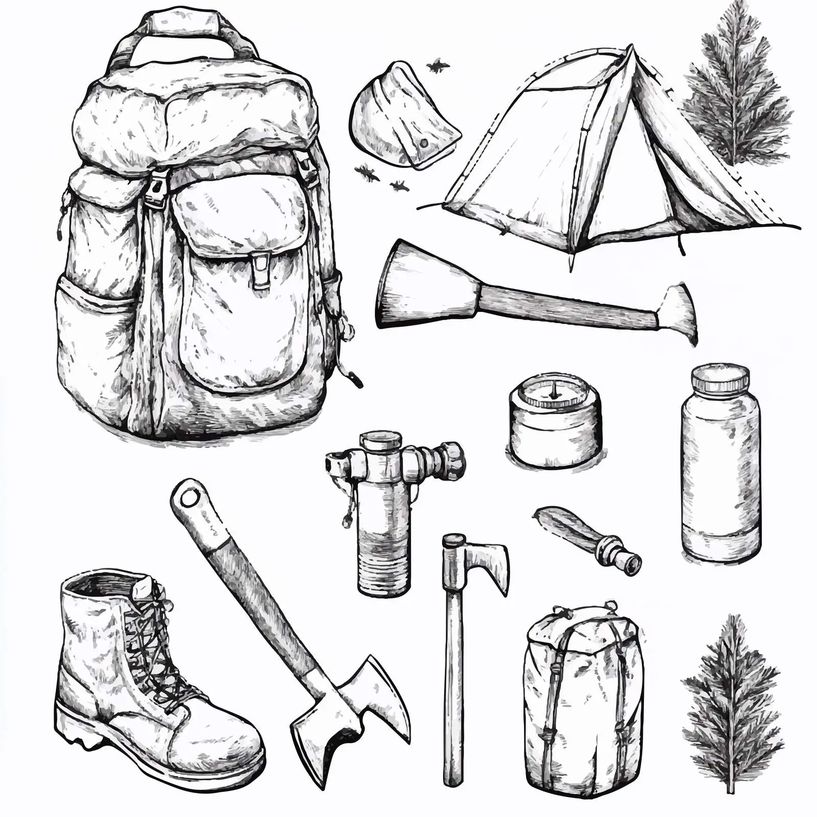 Vintage Hand-Drawn Camping Sketches Collection — free download from Dotvec