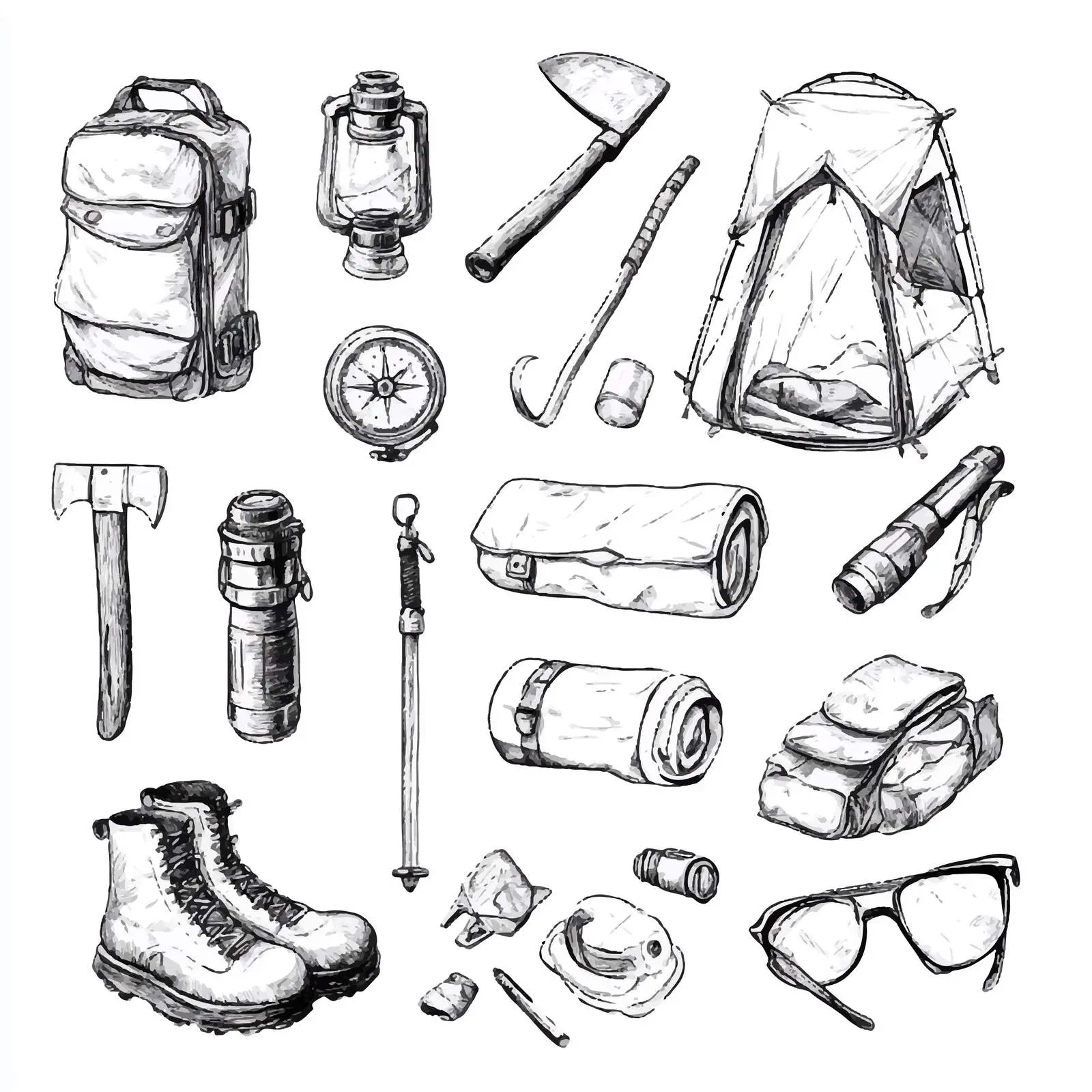Vintage Hand-Drawn Camping Sketch Set — free download from Dotvec