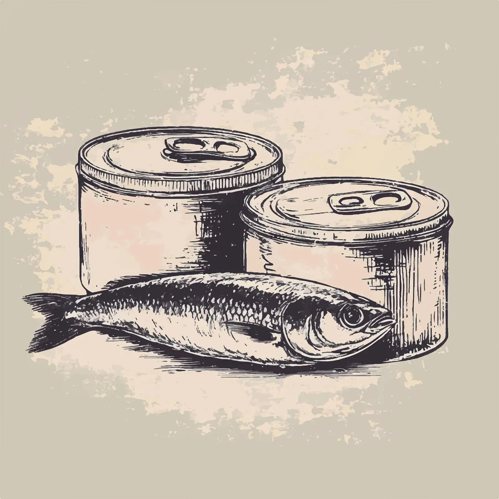 Hand-Drawn Canned Sprats on Shabby Background — free download from Dotvec