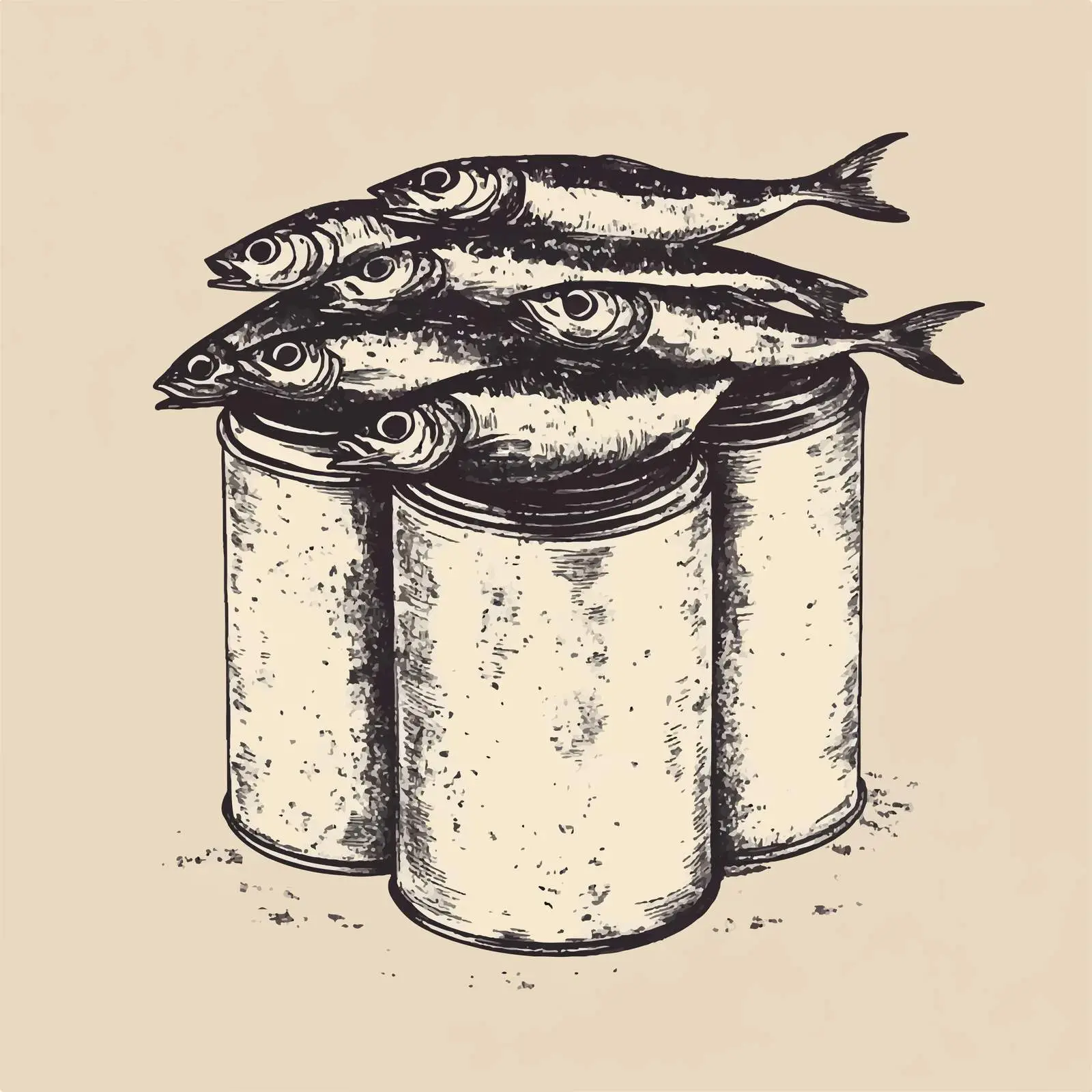 Hand-Drawn Canned Sprats on Rustic Background — free download from Dotvec
