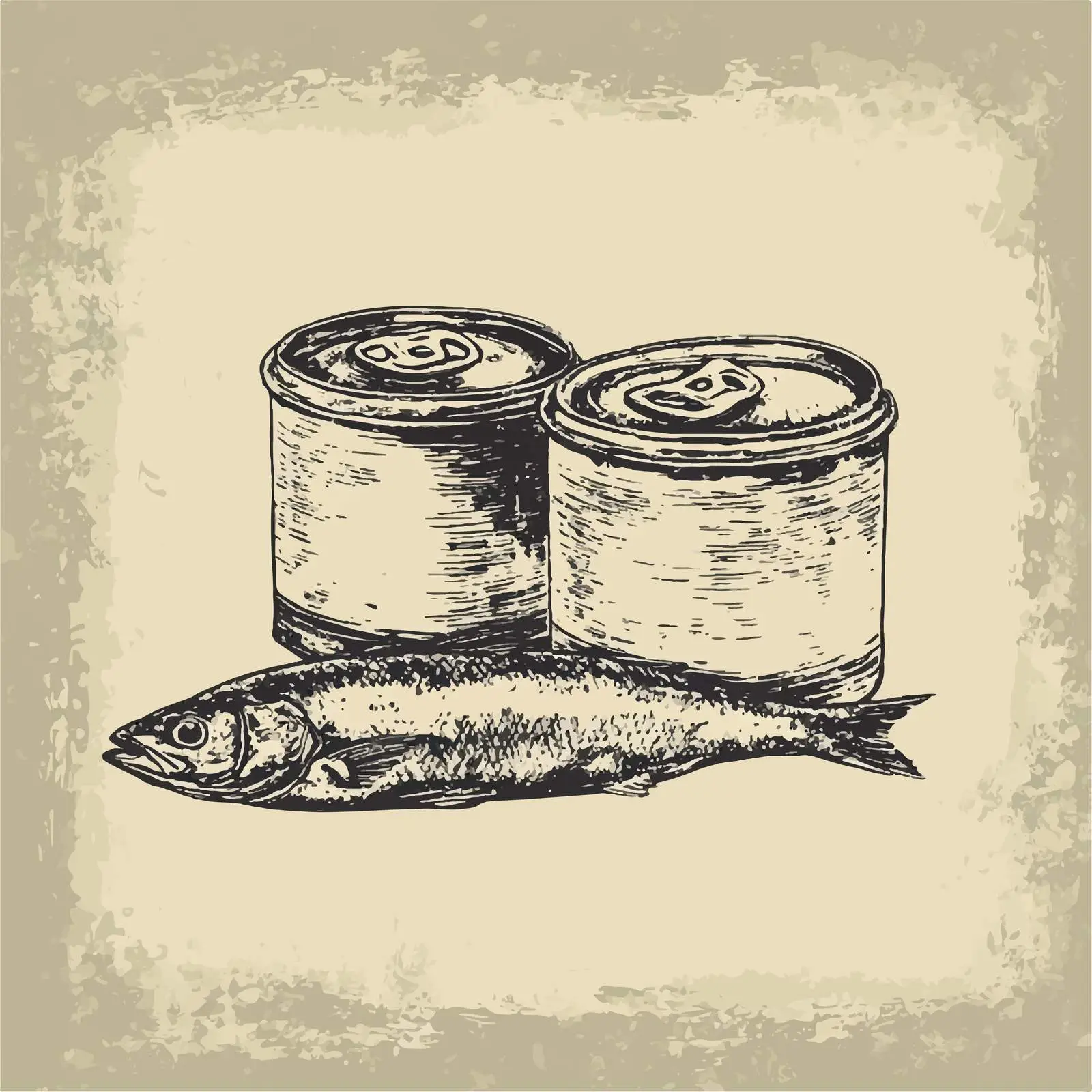 Hand-Drawn Canned Sprats on Shabby Background — free download from Dotvec
