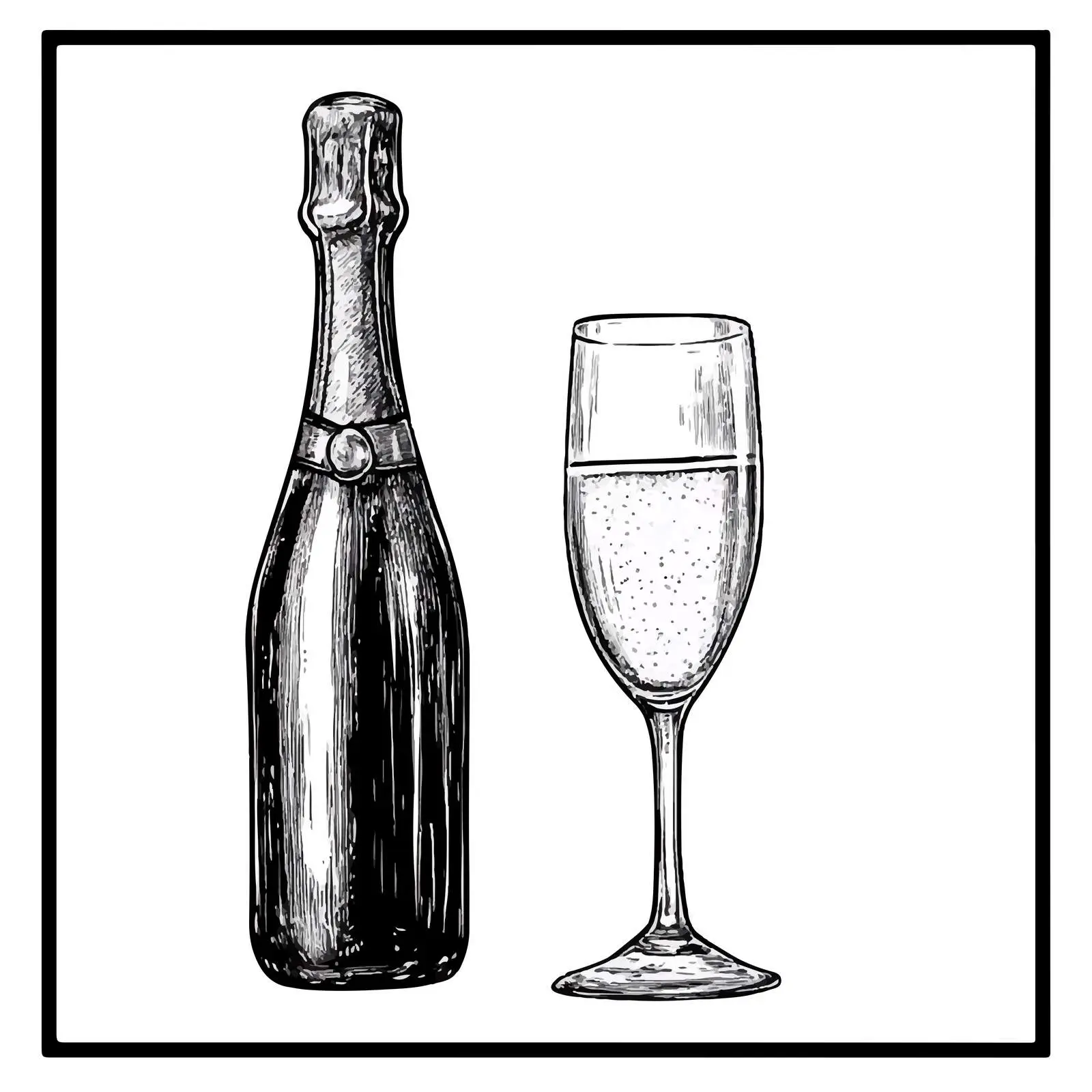Hand Drawn Champagne Bottle and Glass Sketch — free download from Dotvec